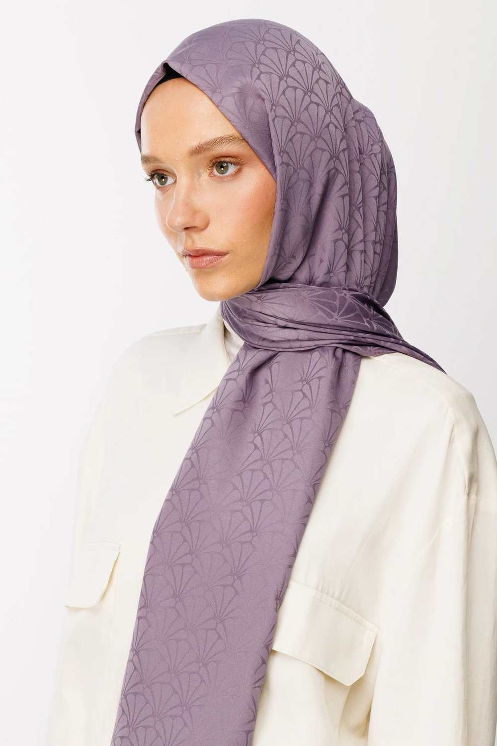 Lotus Desen İpeksi Jakar Şal - Lavanta