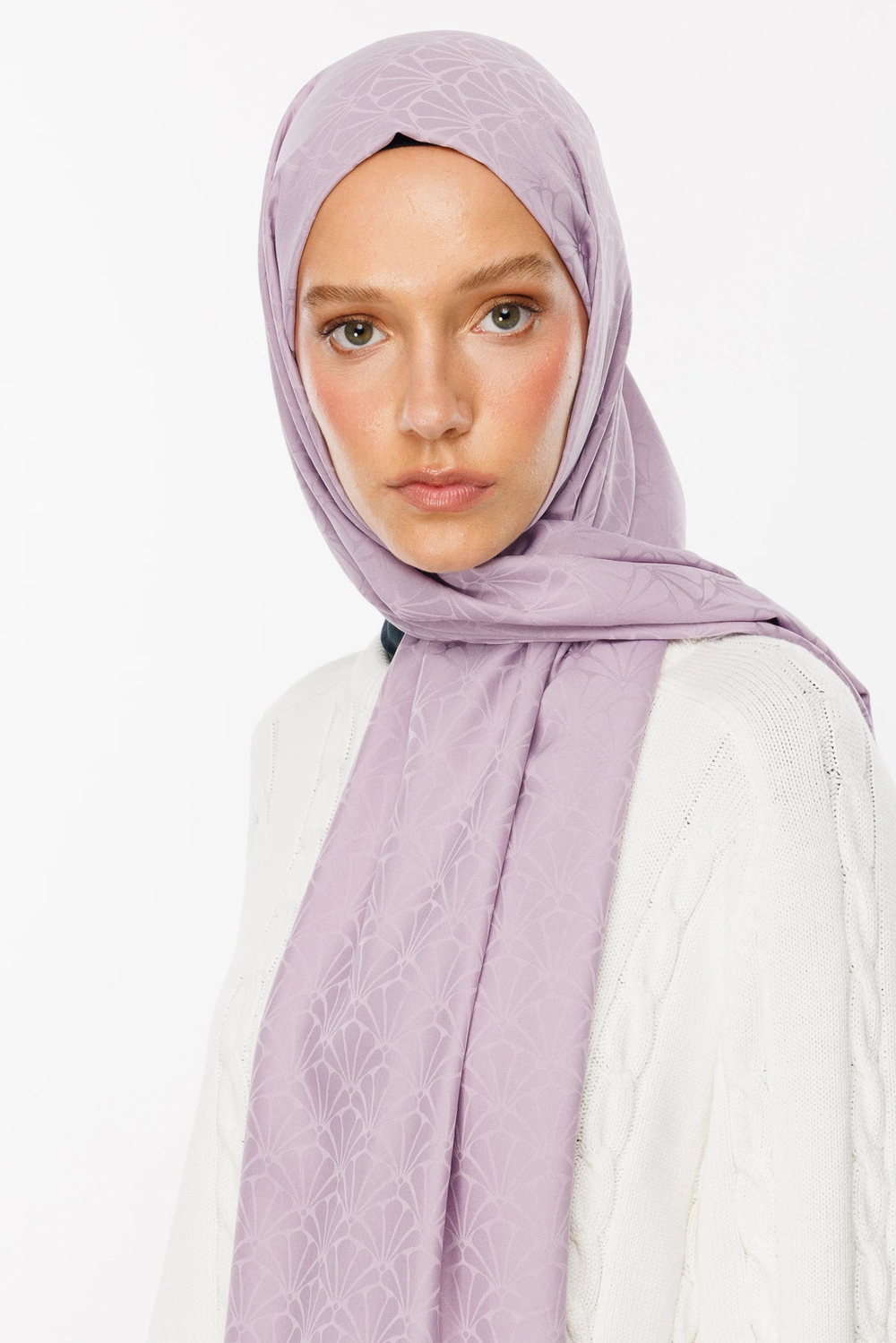 Lotus Desen İpeksi Jakar Şal - Lila