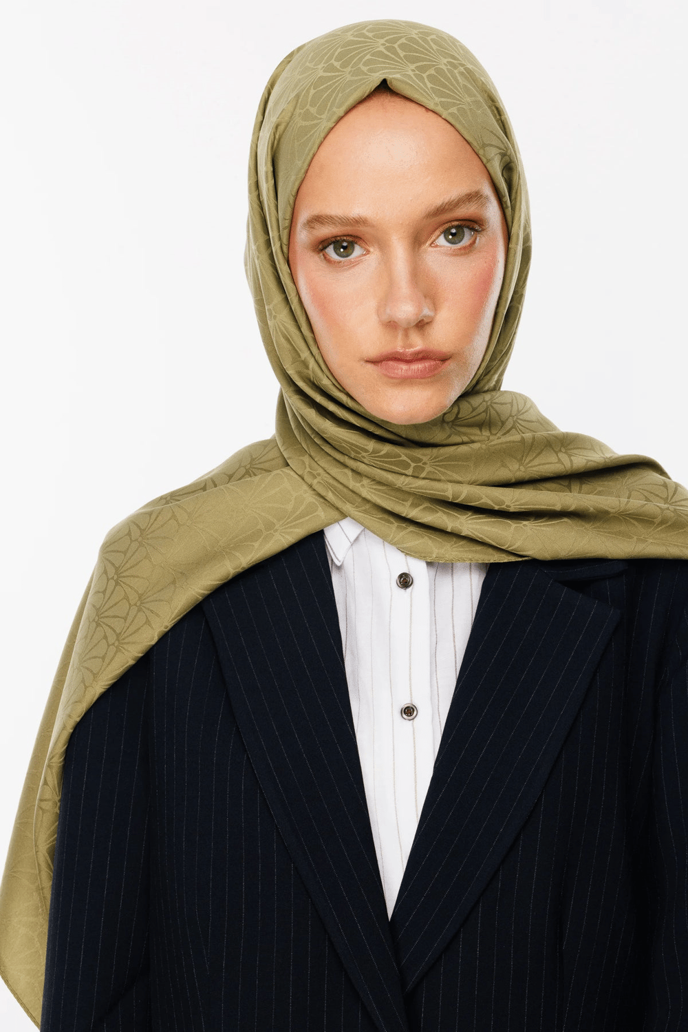 Lotus Desen İpeksi Jakar Şal - Soft Yeşil