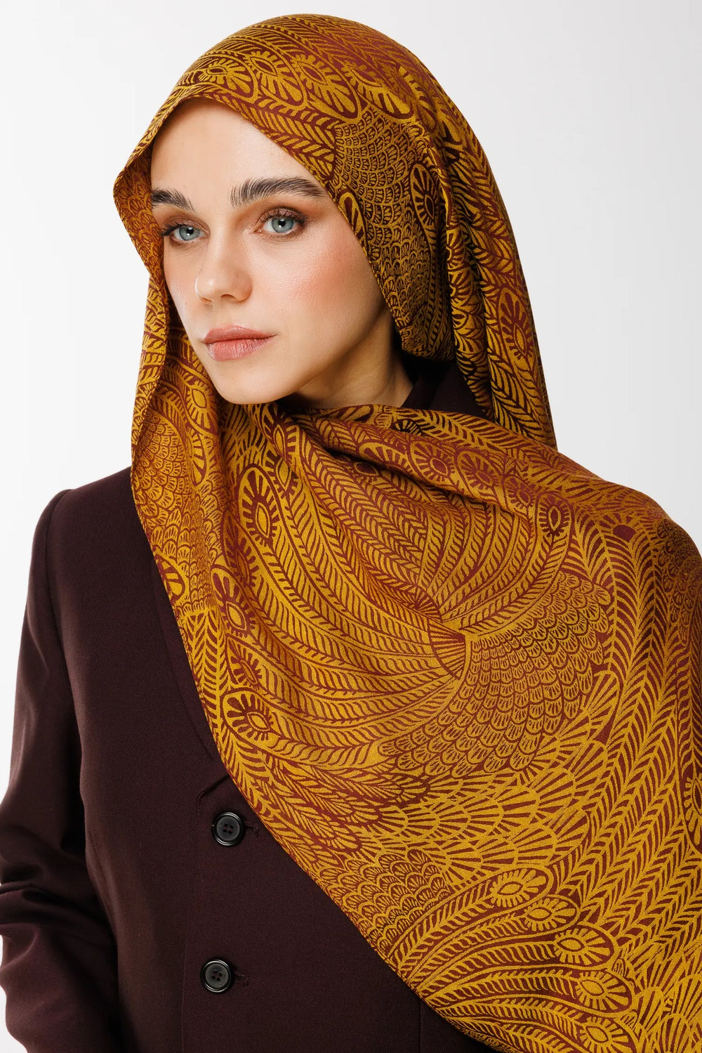 Mayra Desen Çift Taraflı Şal - Mürdüm-Sarı