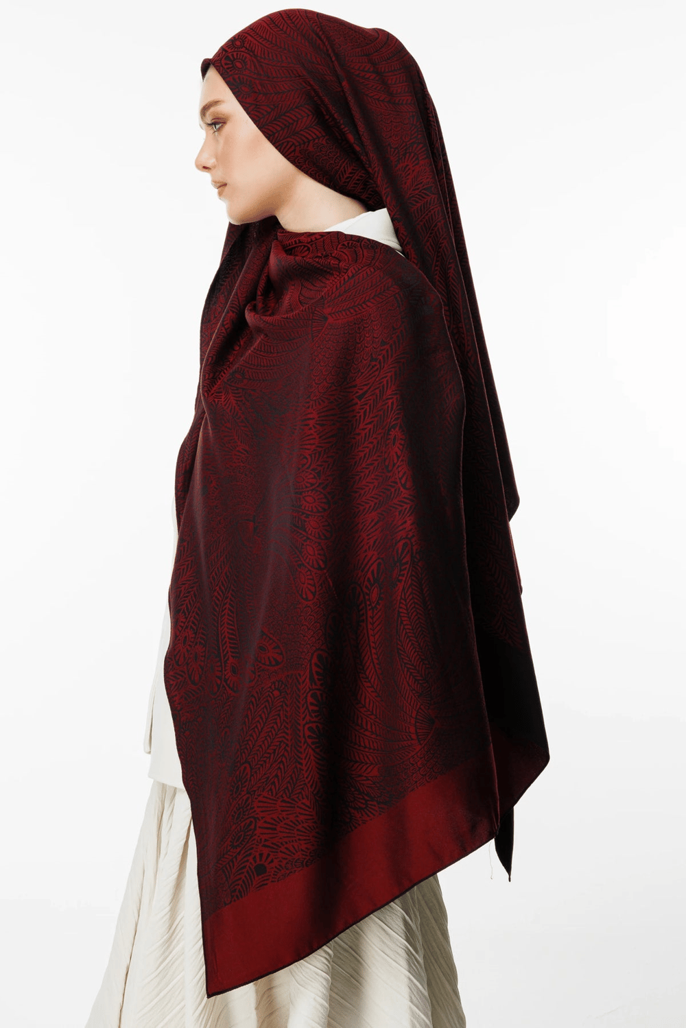 Mayra Desen Çift Taraflı Şal - Siyah-Bordo