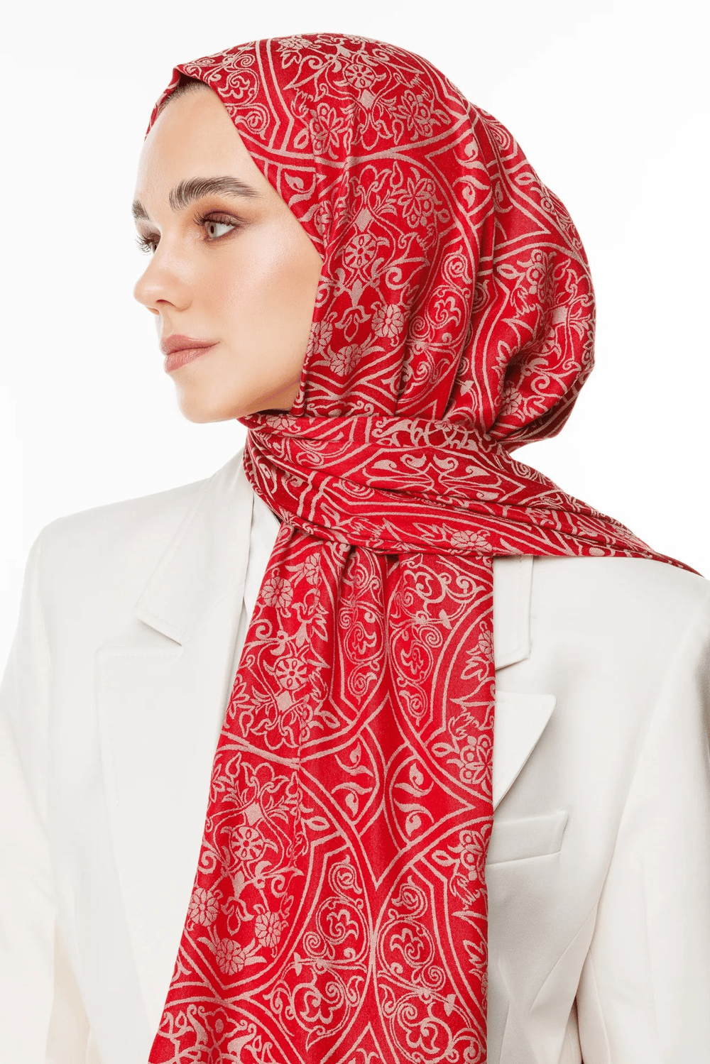 Morocco Desen Çift Taraflı Şal - Bordo-Mint Yeşili