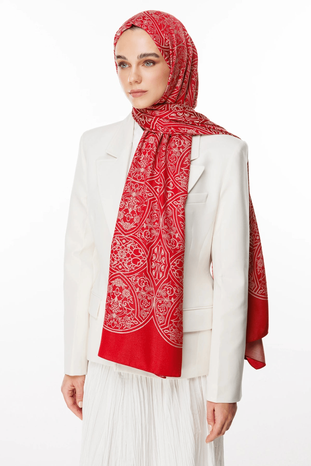 Morocco Desen Çift Taraflı Şal - Bordo-Mint Yeşili