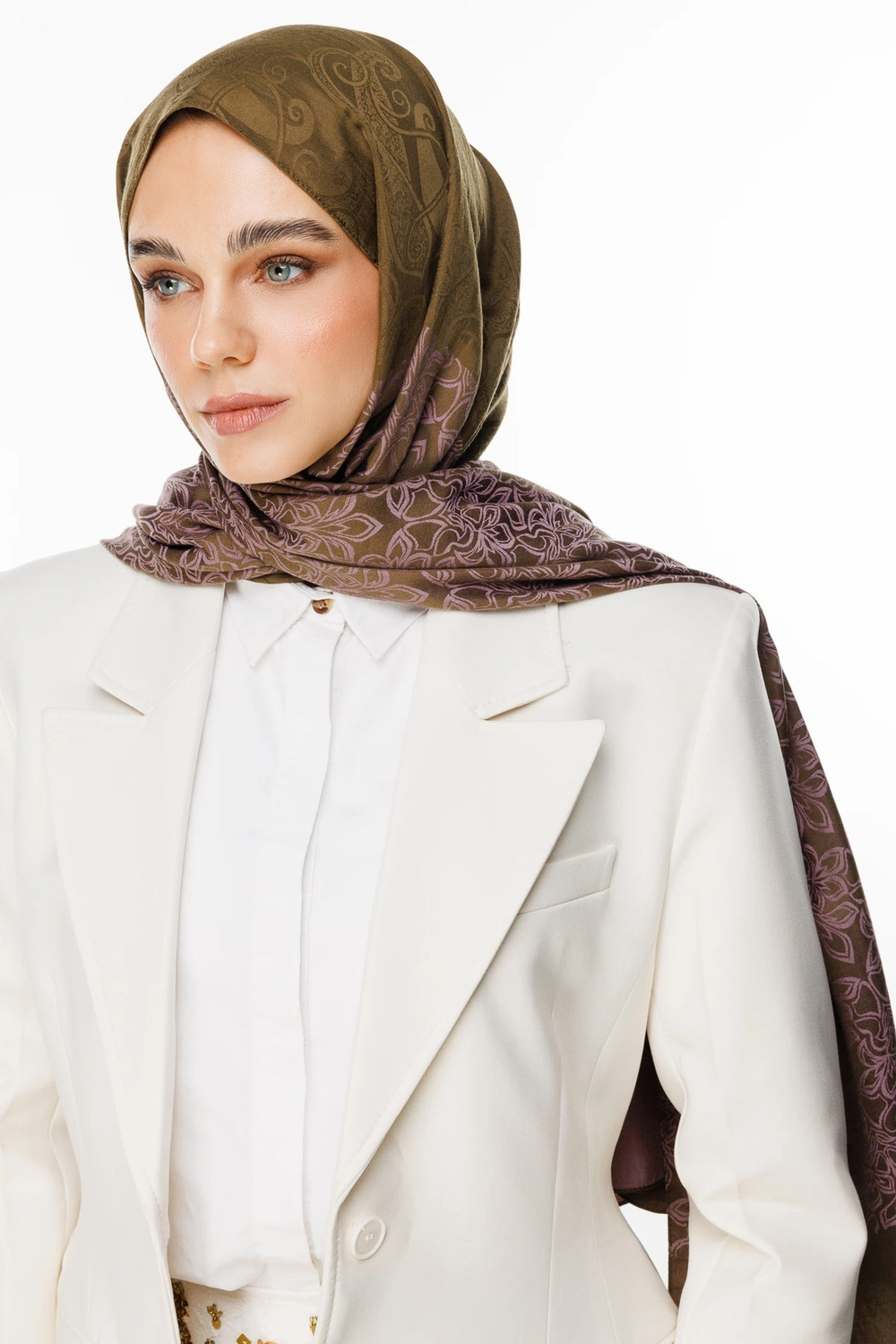 Nora Desen Çift Taraflı Şal - Koyu Haki-Koyu Gül Kurusu