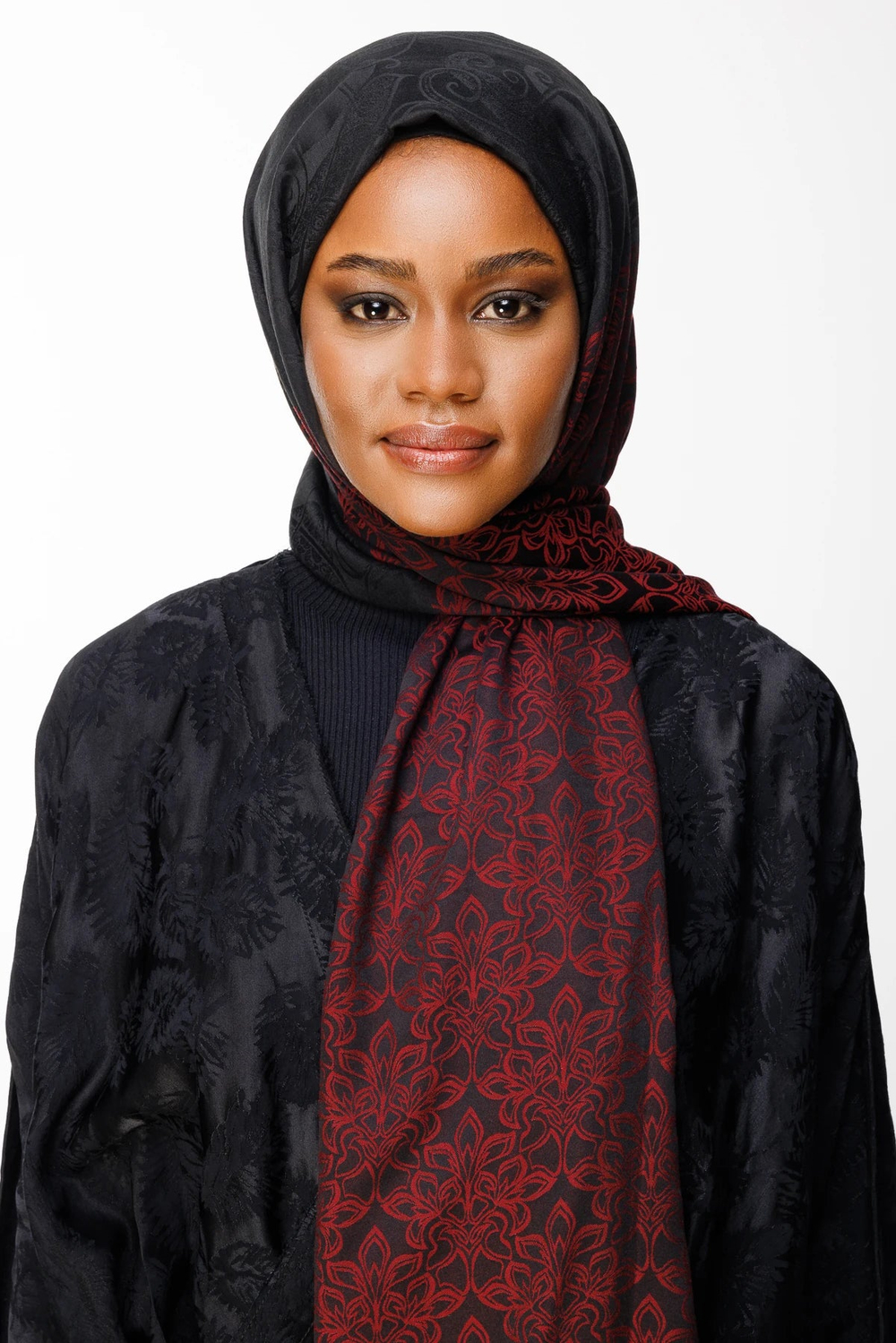 Nora Desen Çift Taraflı Şal - Siyah-Bordo