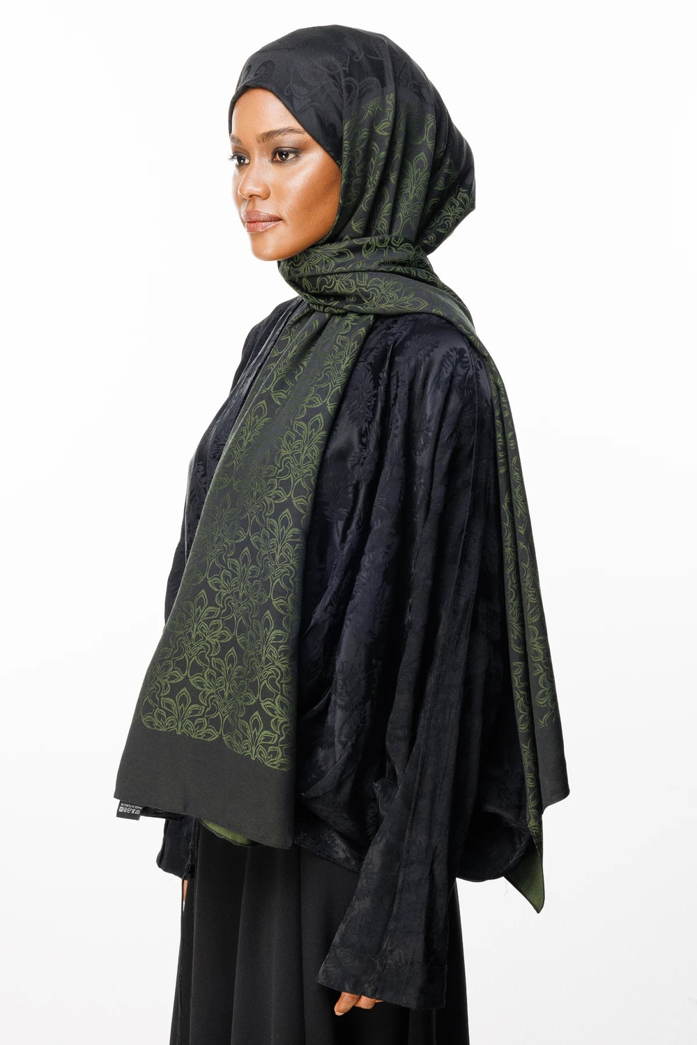 Nora Desen Çift Taraflı Şal - Siyah-Haki