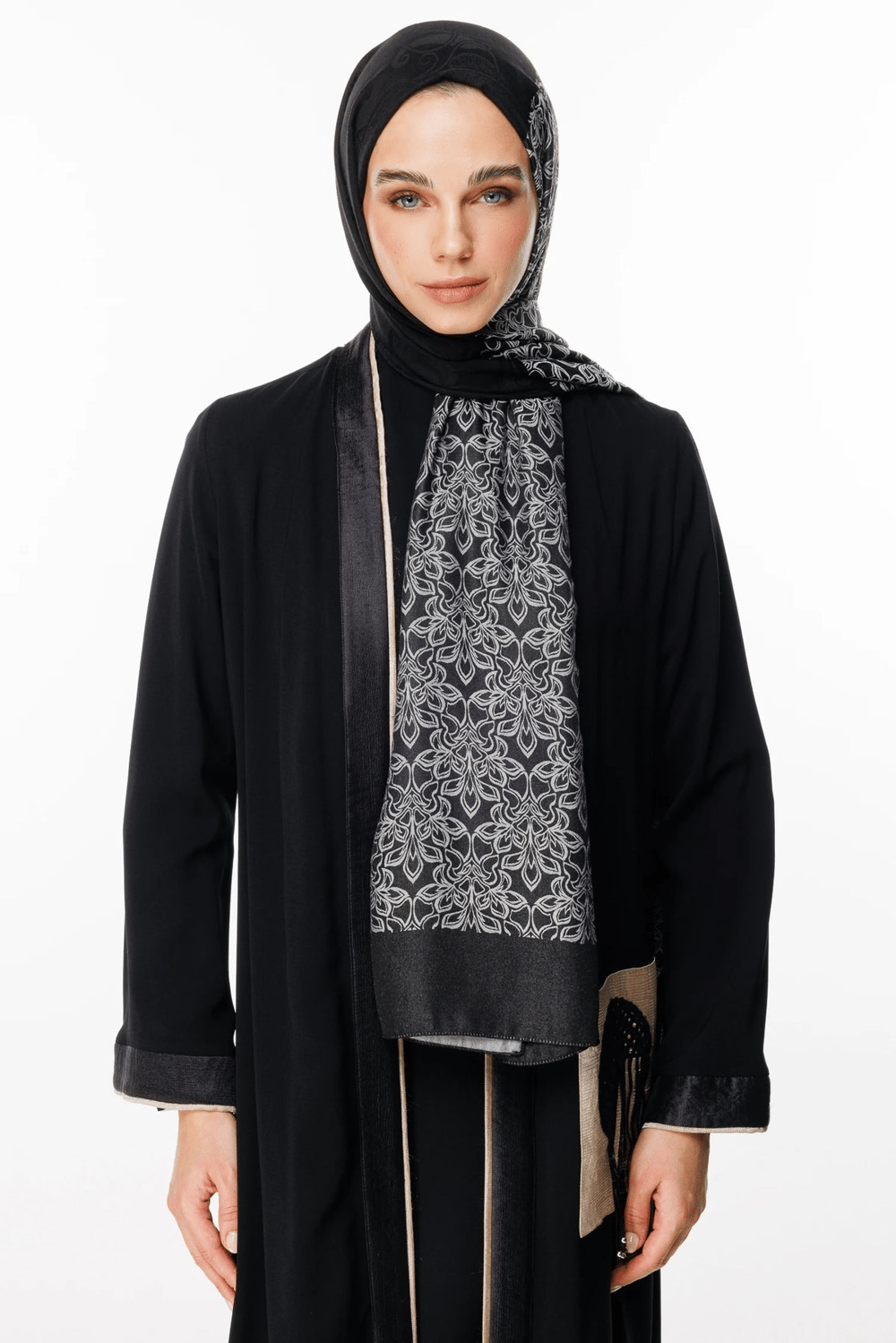 Nora Desen Çift Taraflı Şal - Siyah-Siyah