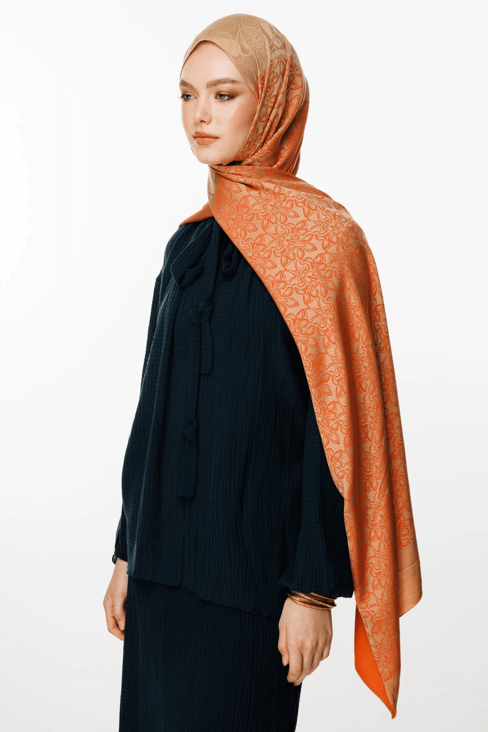 Nora Desen Çift Taraflı Şal - Vizon-Tarçın