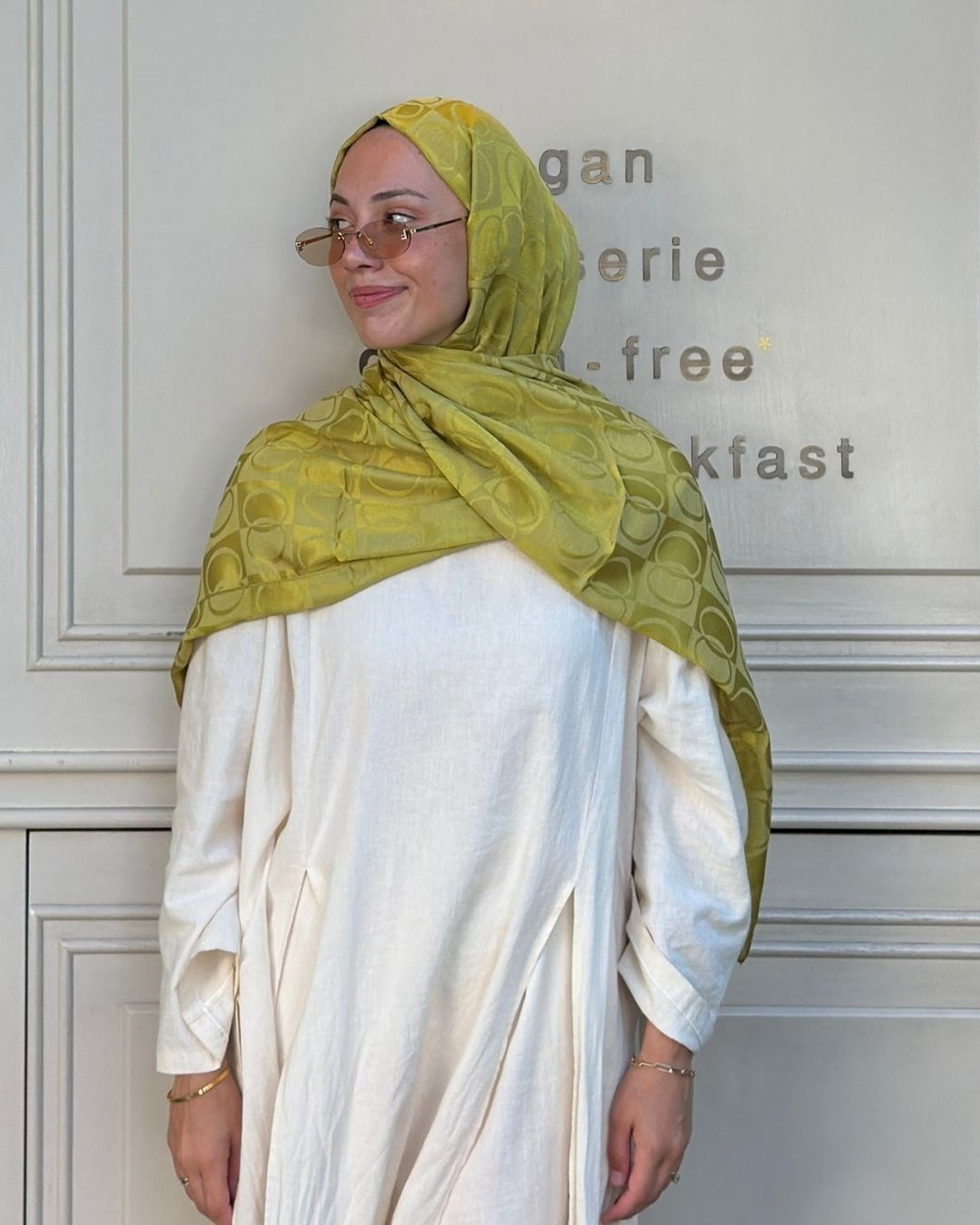 Olive Yeşil Imannoor Büyük Dama Desen Pamuk Jakar Şal