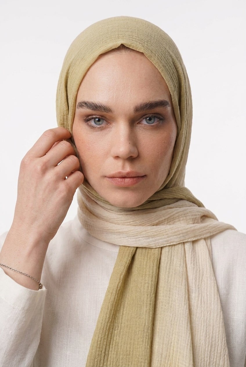 Olive Yeşili Degrade Müslin Şal
