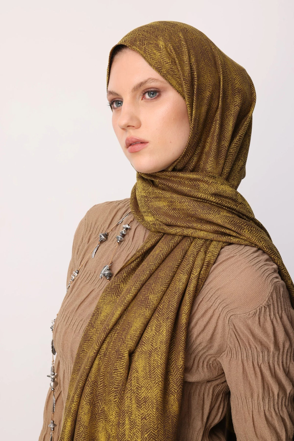 Sahra Desen Çift Taraflı Şal - Acı Kahve-Somon