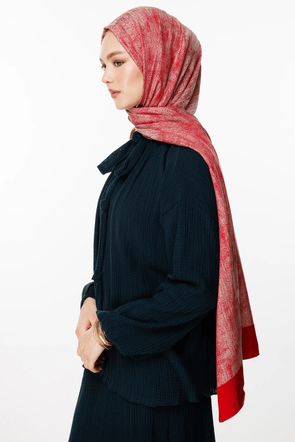 Sahra Desen Çift Taraflı Şal - Bordo-Mint Yeşili