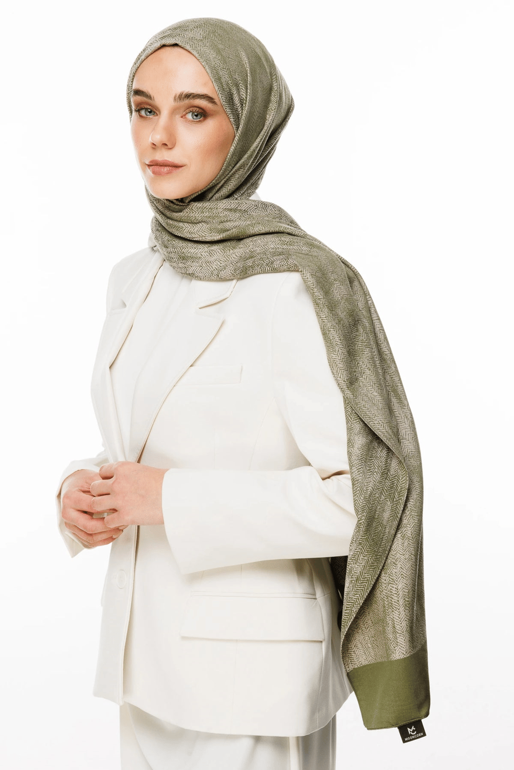 Sahra Desen Çift Taraflı Şal - Haki-Somon
