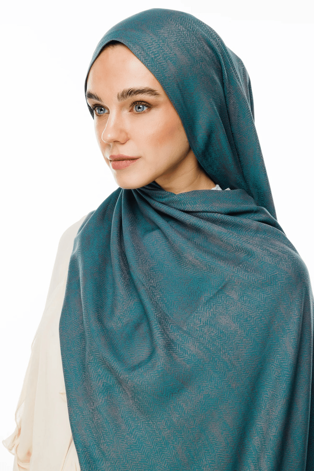 Sahra Desen Çift Taraflı Şal - Koyu Gri-Zümrüt