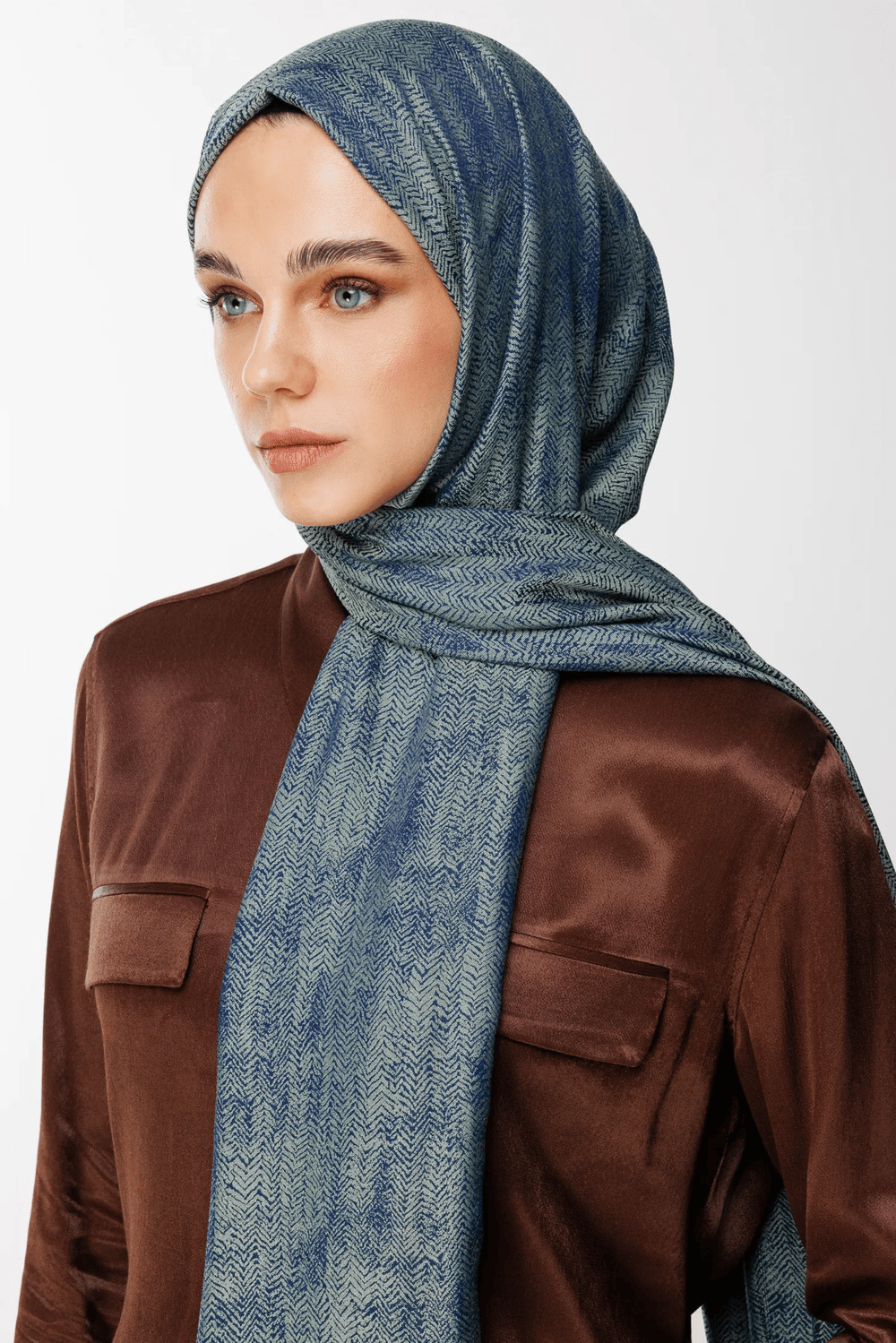Sahra Desen Çift Taraflı Şal - Lacivert-Su Yeşili