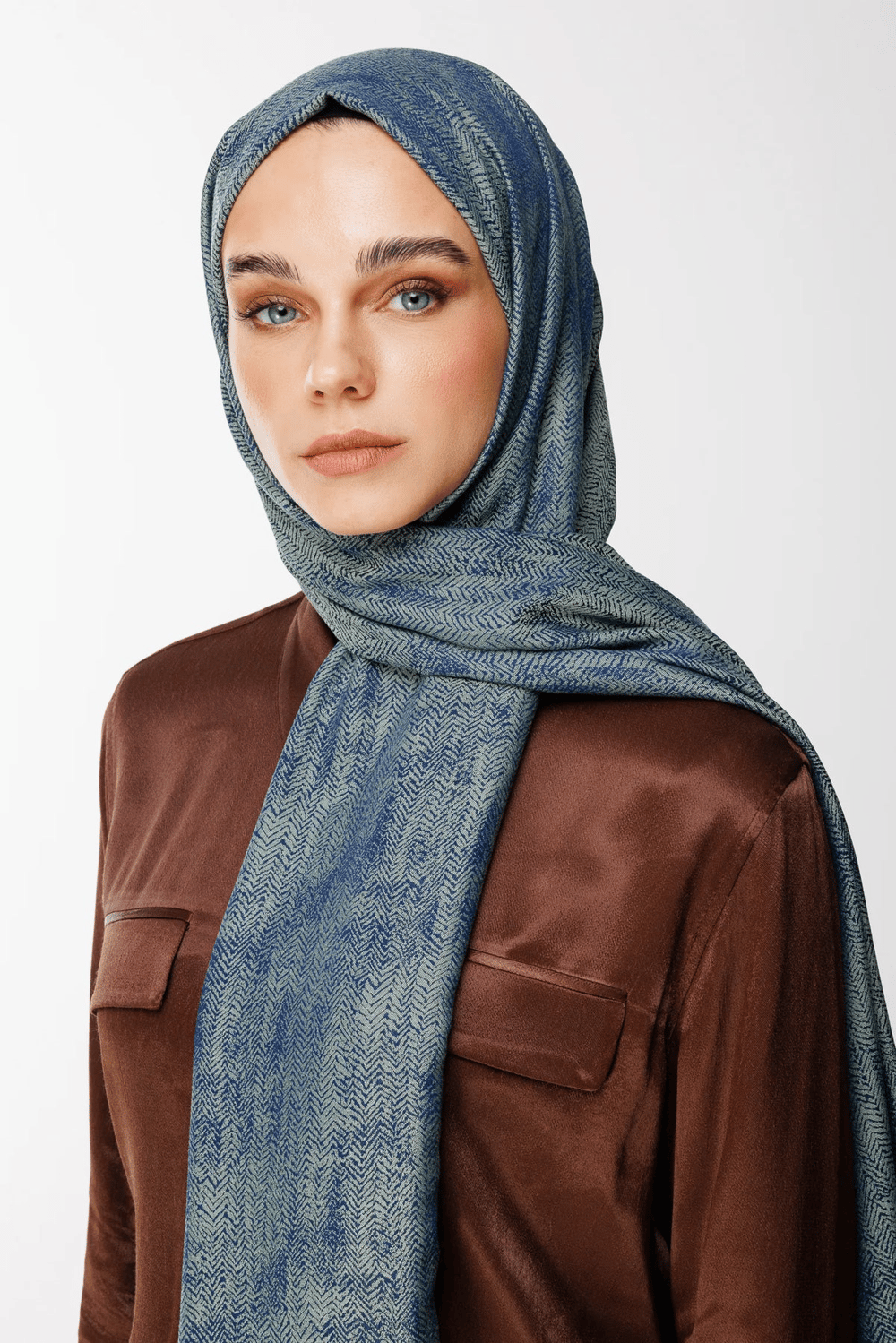 Sahra Desen Çift Taraflı Şal - Lacivert-Su Yeşili