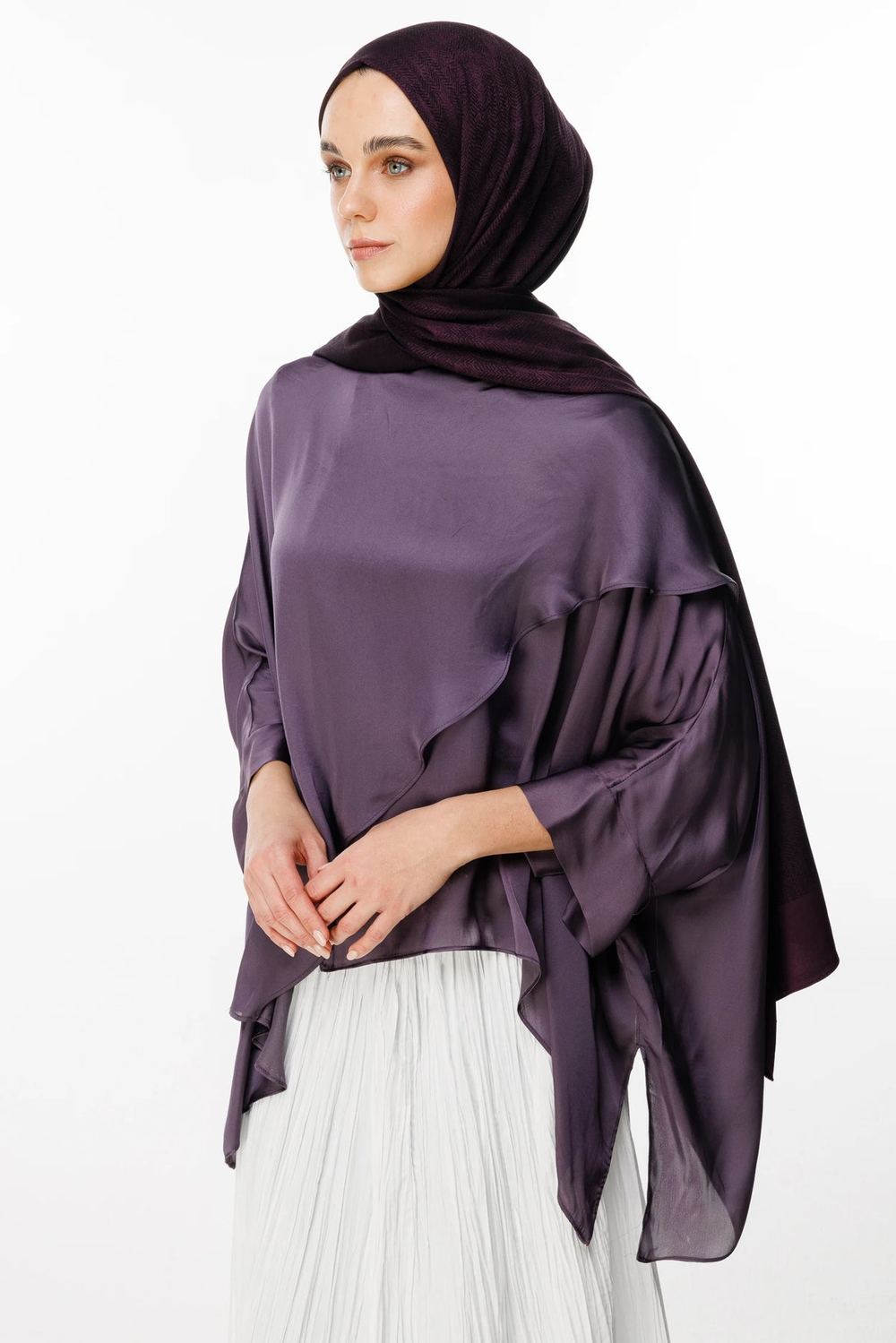Sahra Desen Çift Taraflı Şal - Mor-Siyah