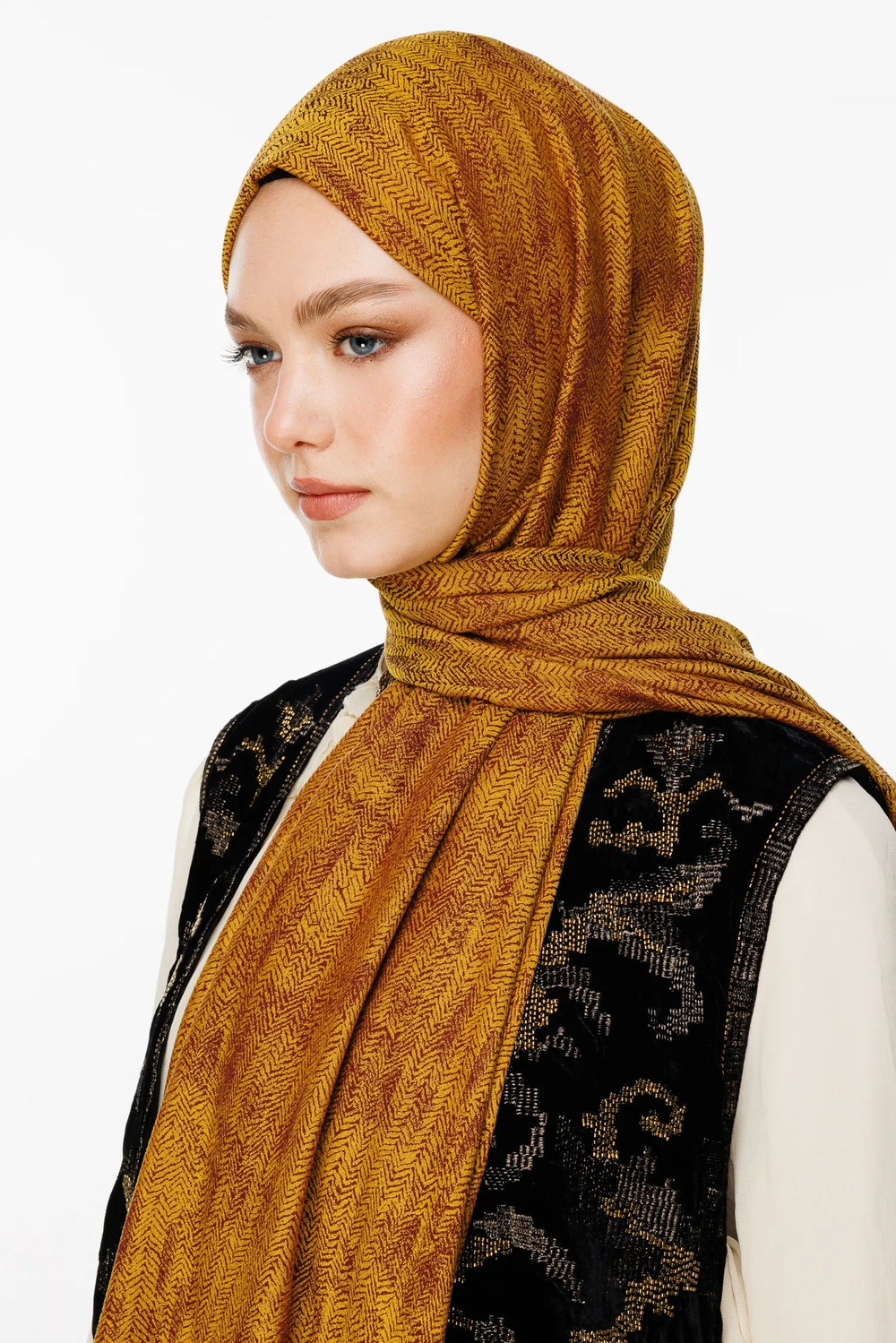 Sahra Desen Çift Taraflı Şal - Mürdüm-Sarı