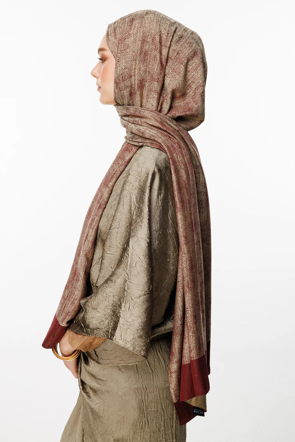 Sahra Desen Çift Taraflı Şal - Mürdüm-Somon