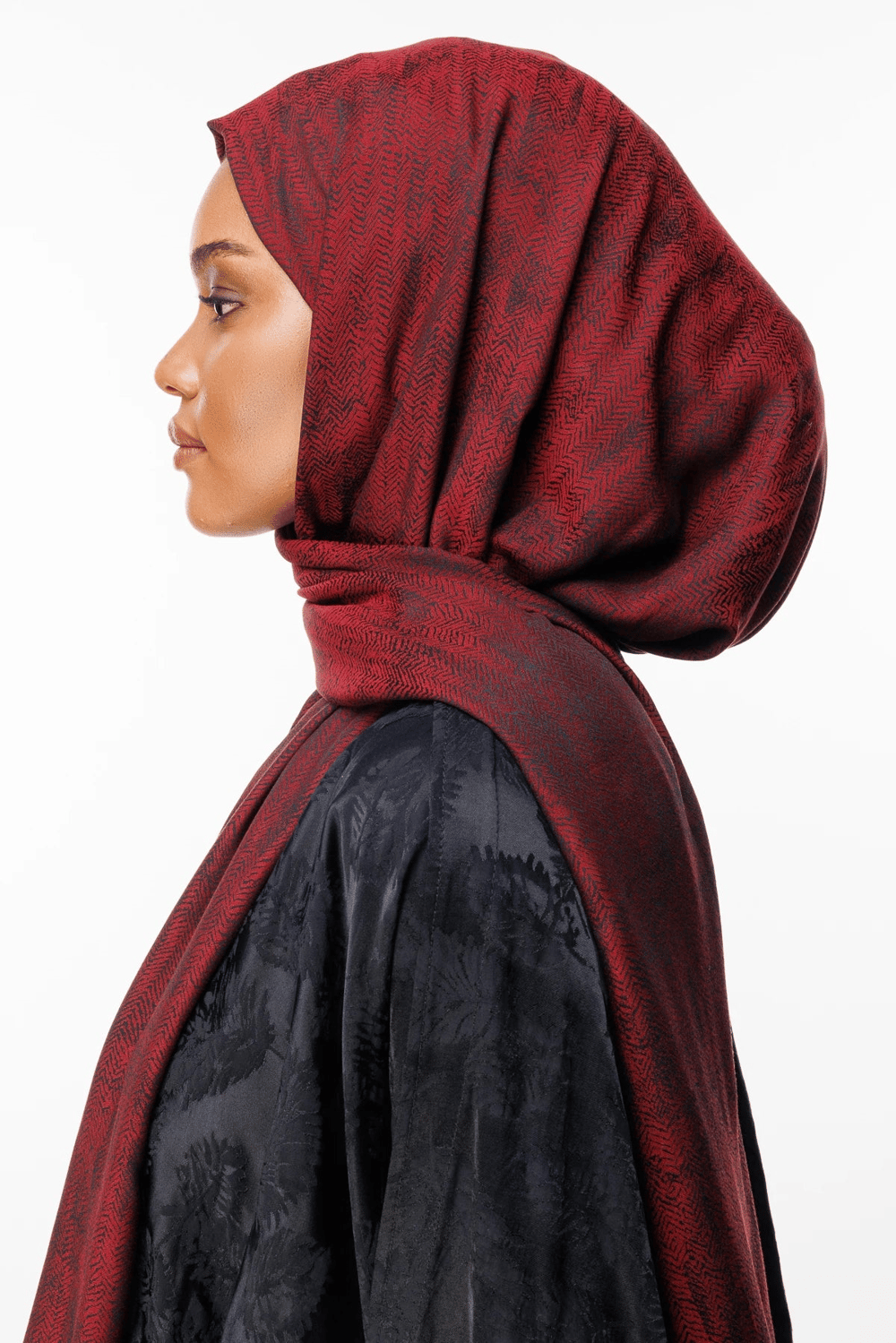 Sahra Desen Çift Taraflı Şal - Siyah-Bordo