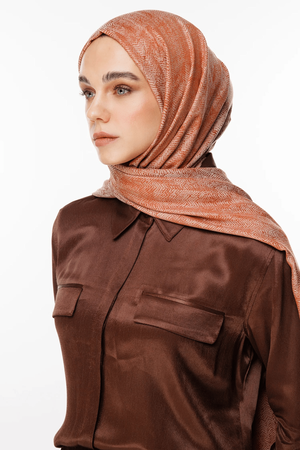Sahra Desen Çift Taraflı Şal - Tarçın-Bej