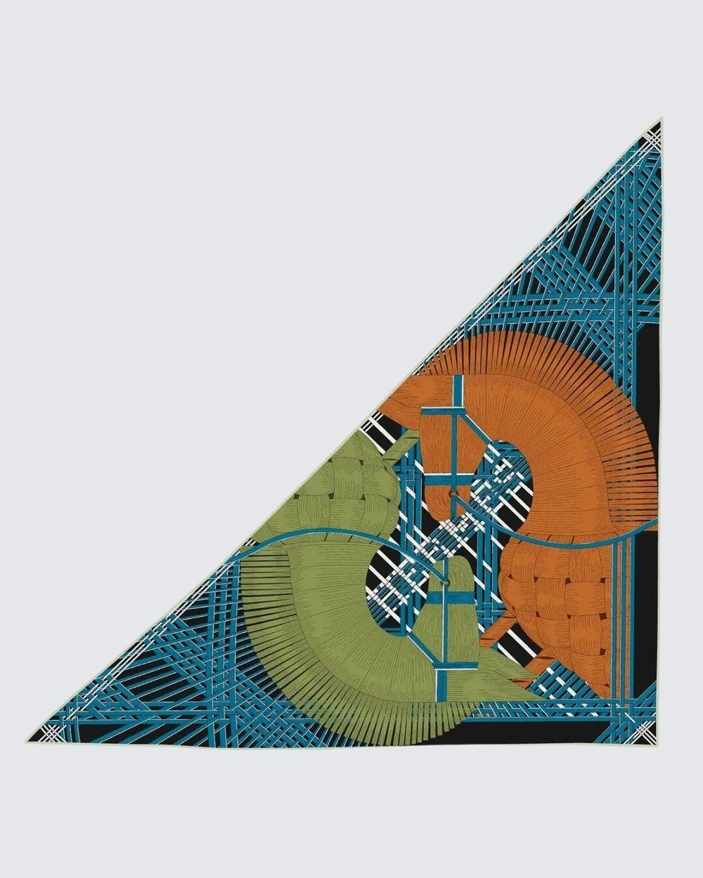 Saks Mavisi & Taba - Geometrik Hasır Desenli Kaşmir Omuz Şalı