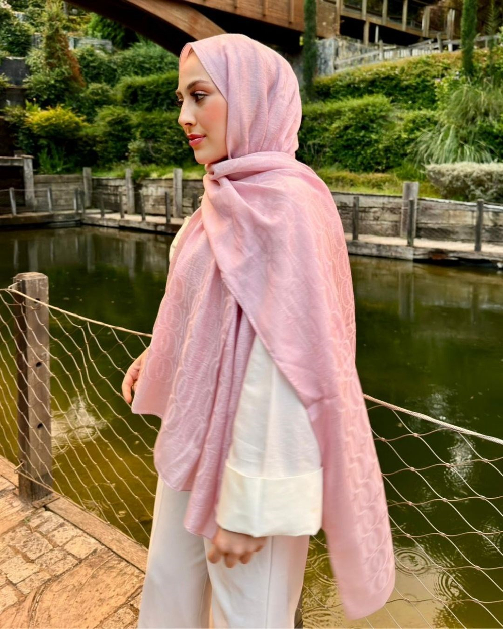 Şeker Pembe Imannoor Aura Desen Pamuk Jakar Şal