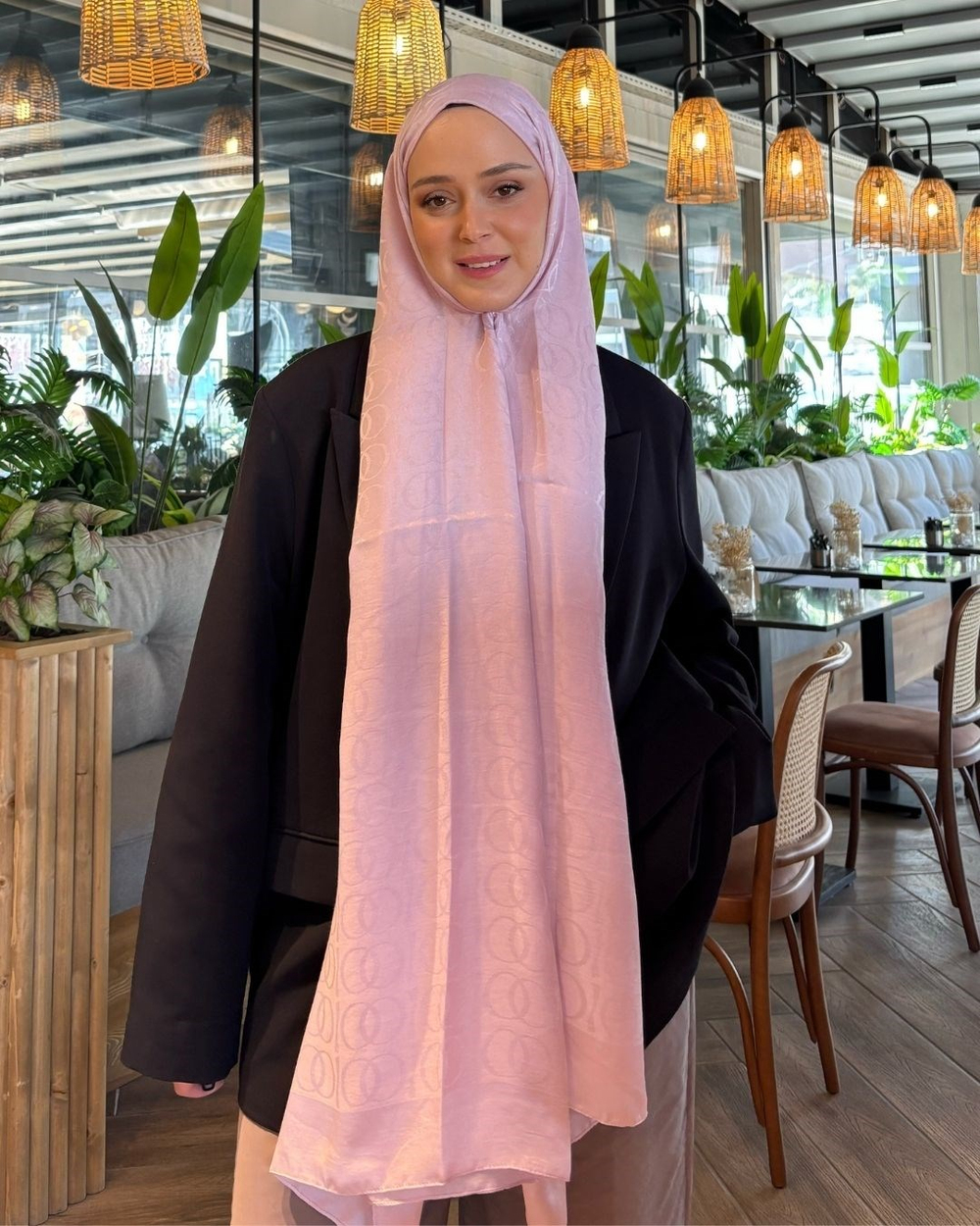 Şeker Pembe Imannoor Ester Desen Pamuk Jakar Şal
