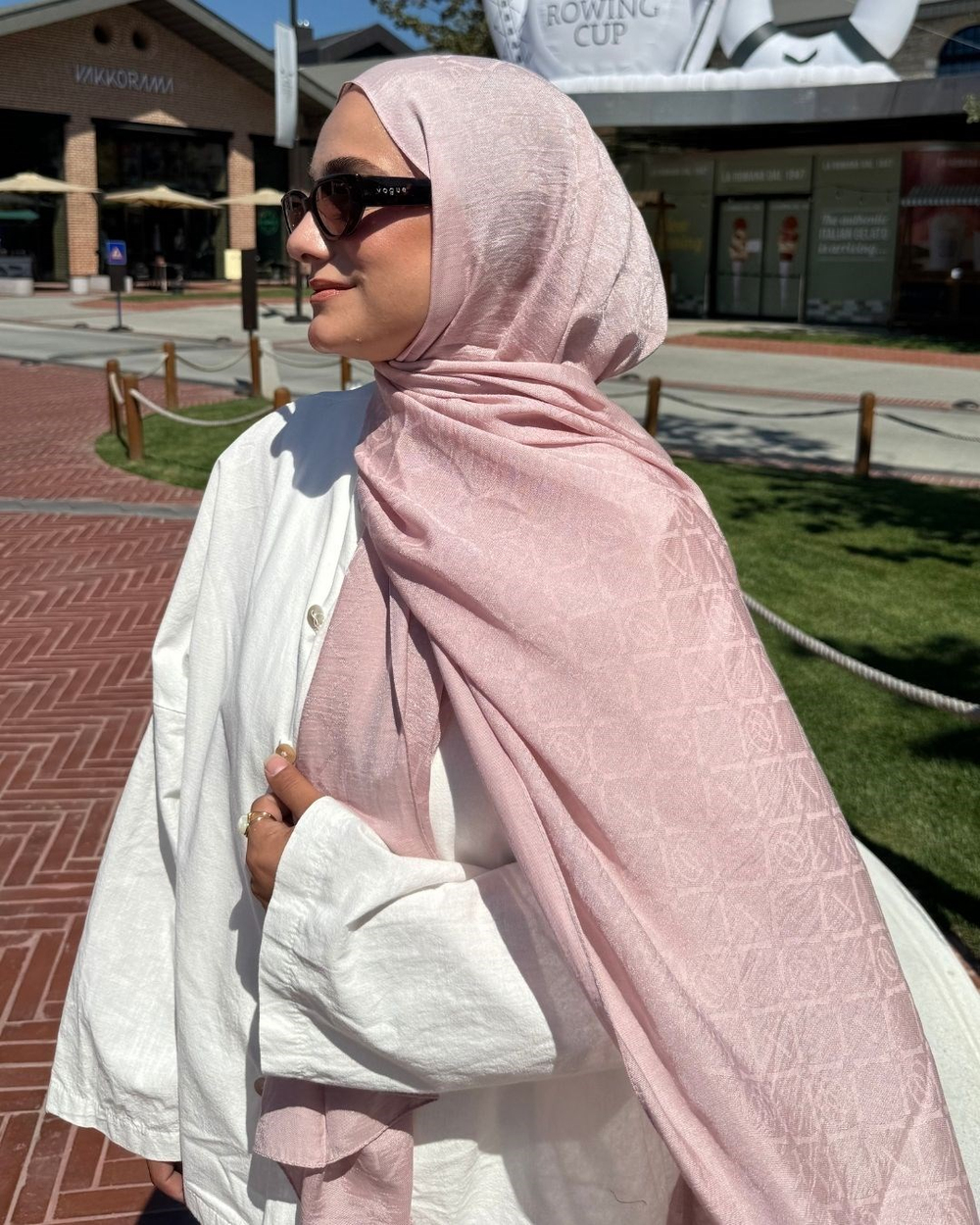 Şeker Pembe Imannoor Matris Desen Pamuk Jakar Şal