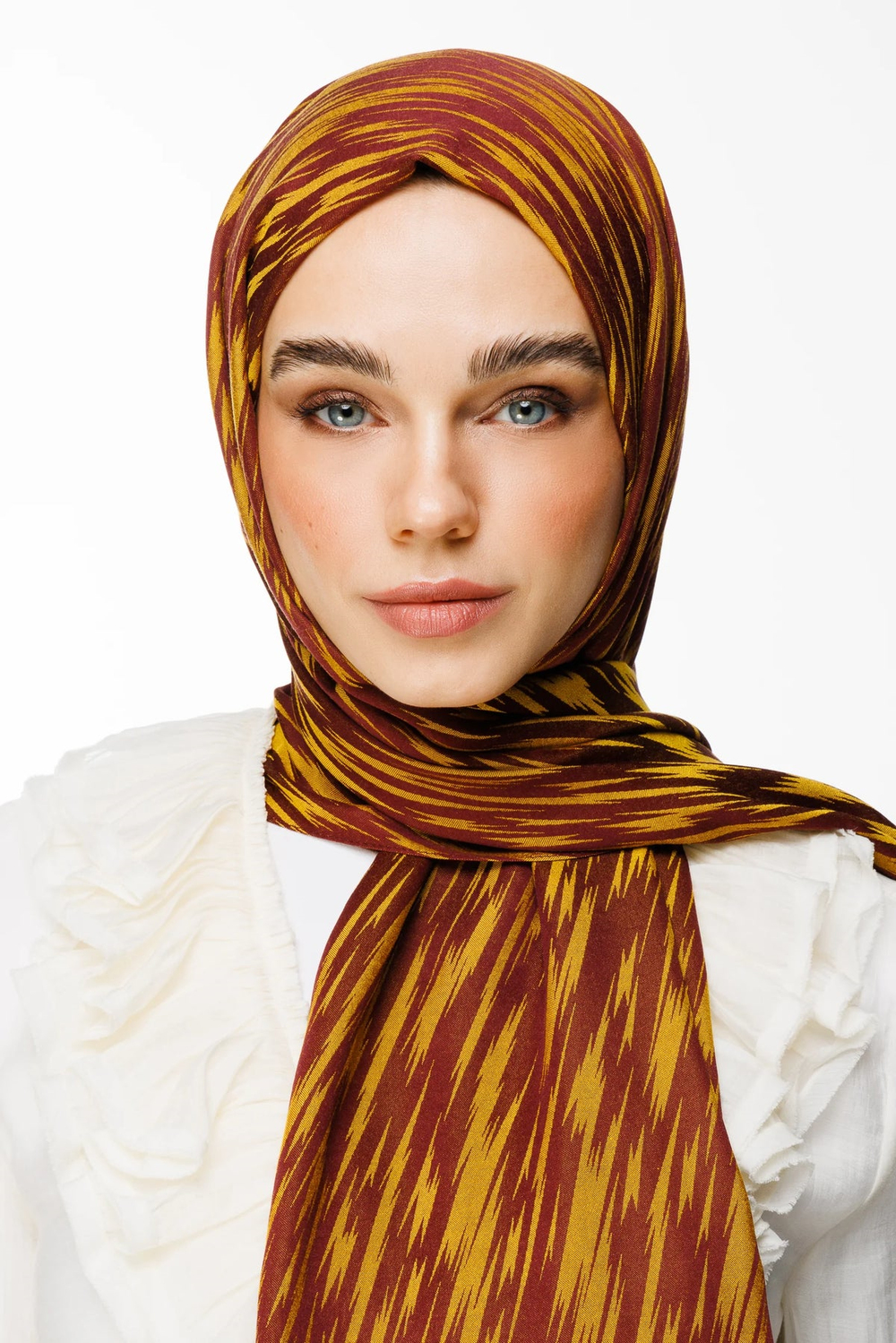 Selis Desen Çift Taraflı Şal - Mürdüm-Sarı