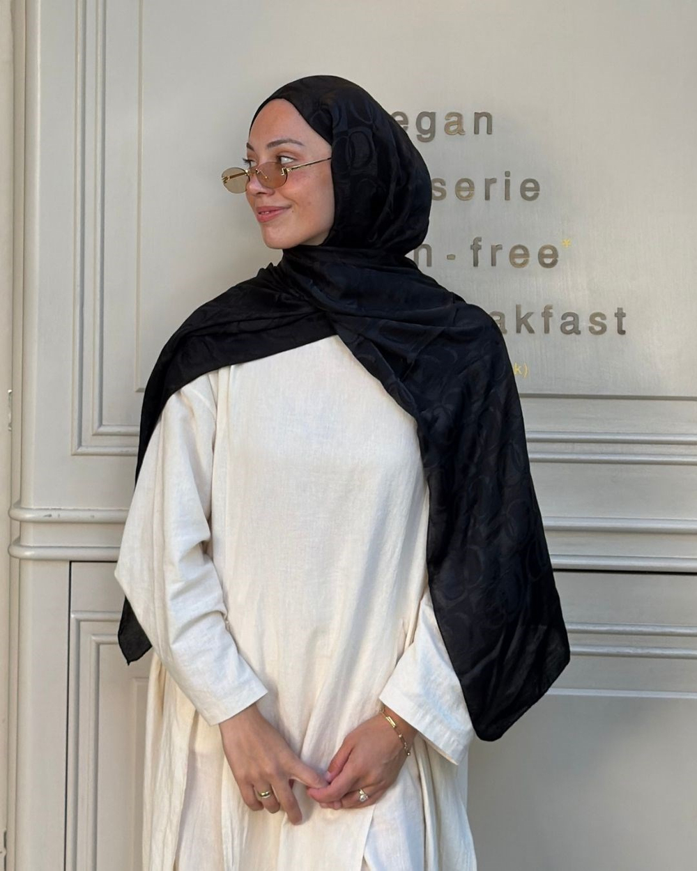 Siyah Imannoor Büyük Dama Desen Pamuk Jakar Şal