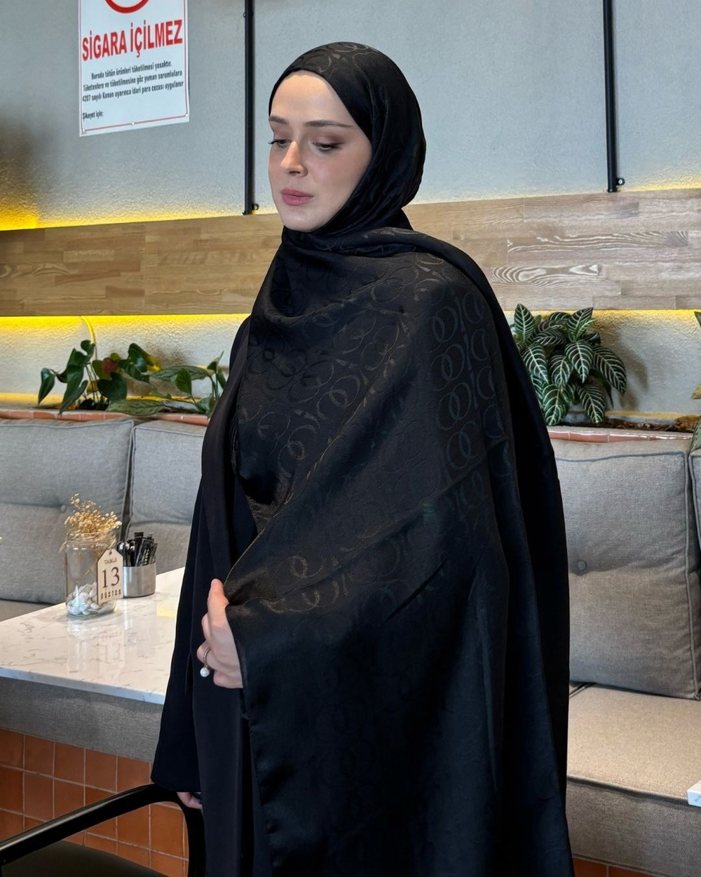 Siyah Imannoor Ester Desen Pamuk Jakar Şal