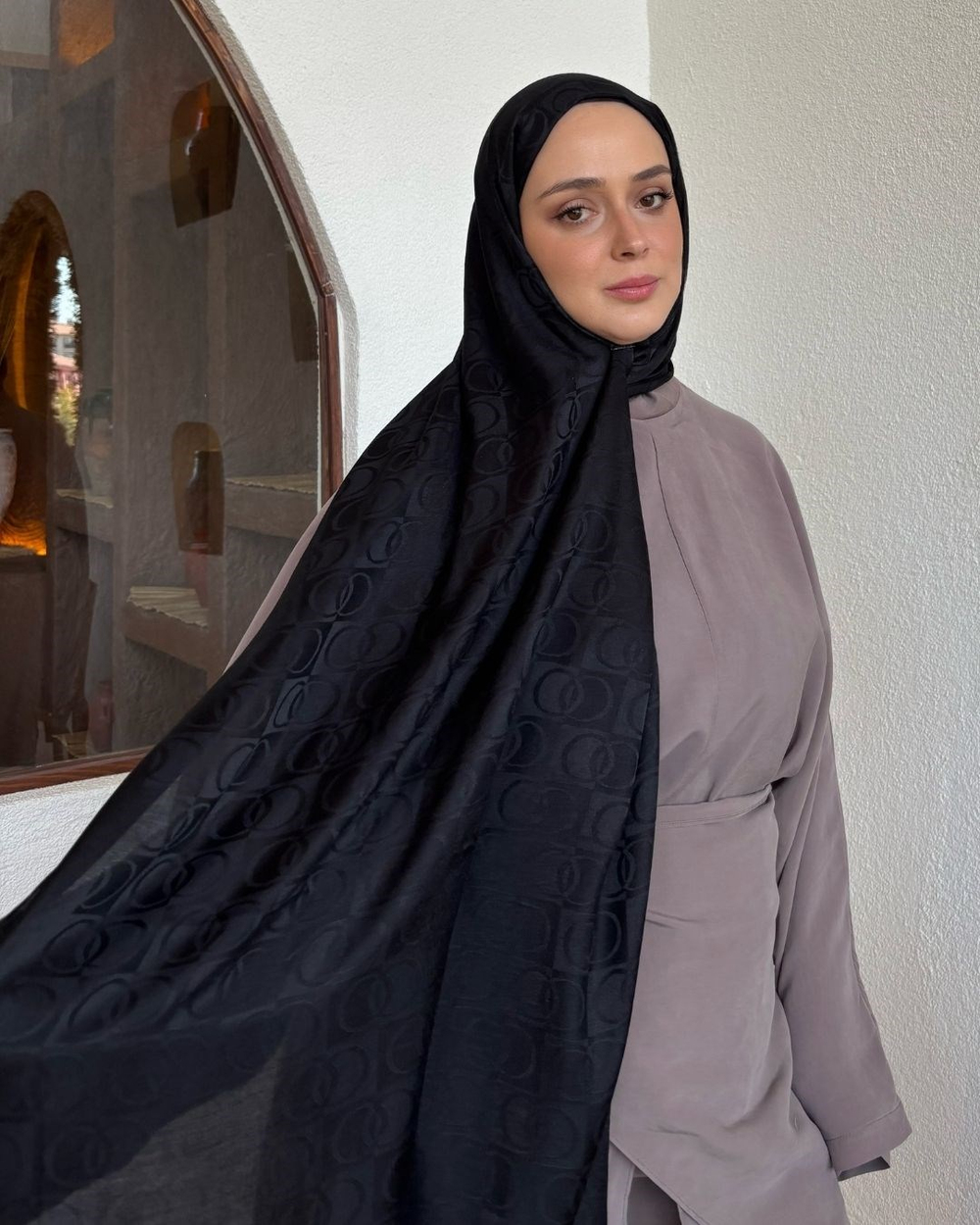 Siyah Imannoor Küçük Dama Desen Pamuk Jakar Şal