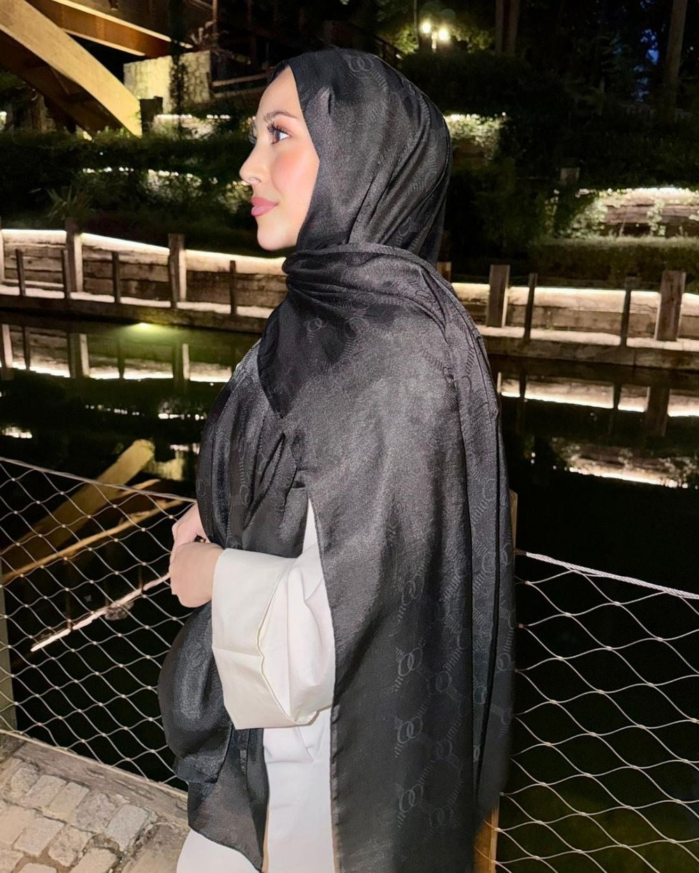 Siyah Imannoor Monogram Zincir Desen Pamuk Jakar Şal
