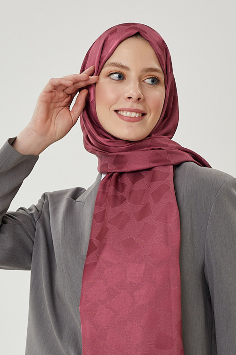 Soft Pembe Taş Desen İpeksi Jakar Şal