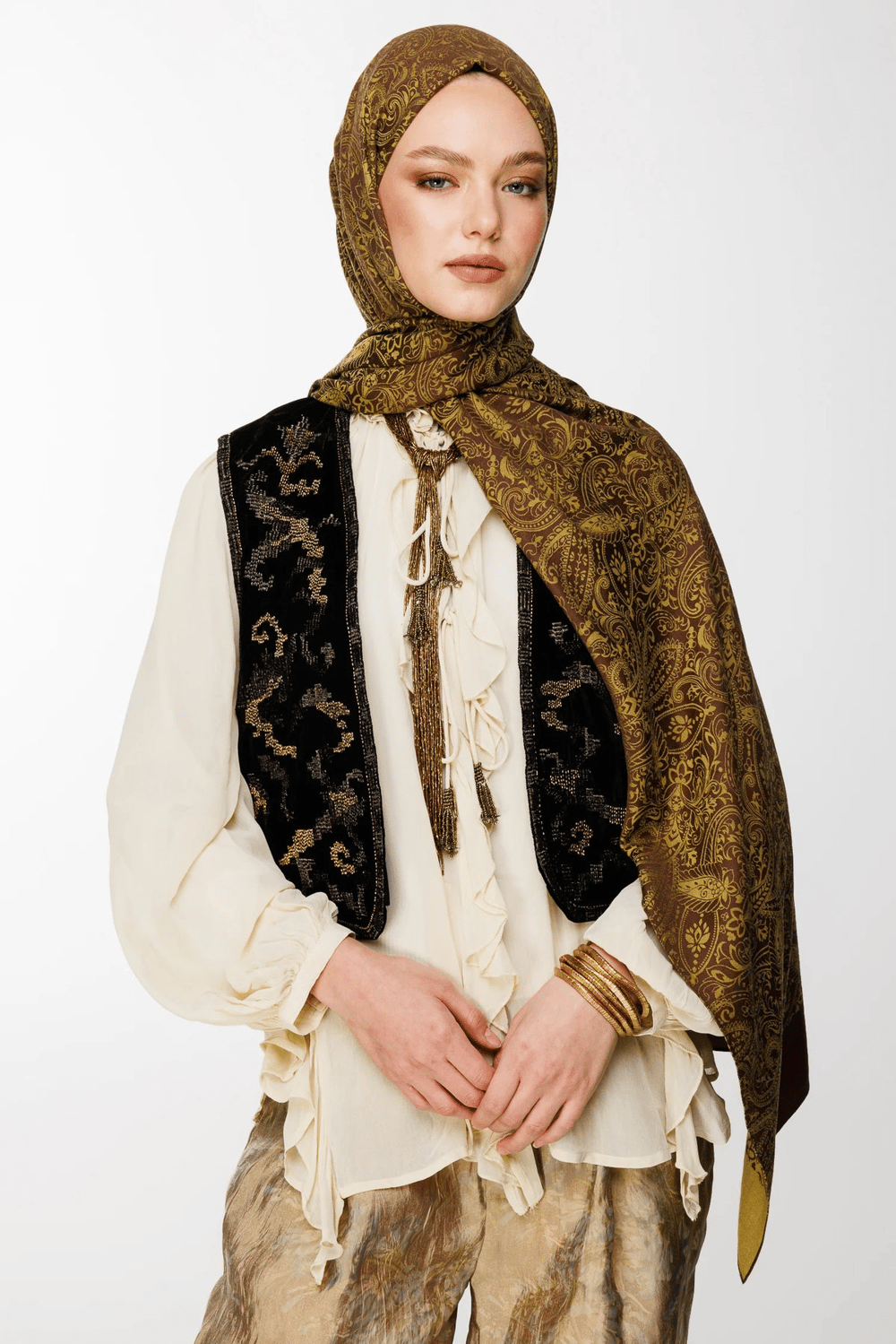 Velora Desen Çift Taraflı Şal - Acı Kahve-Somon
