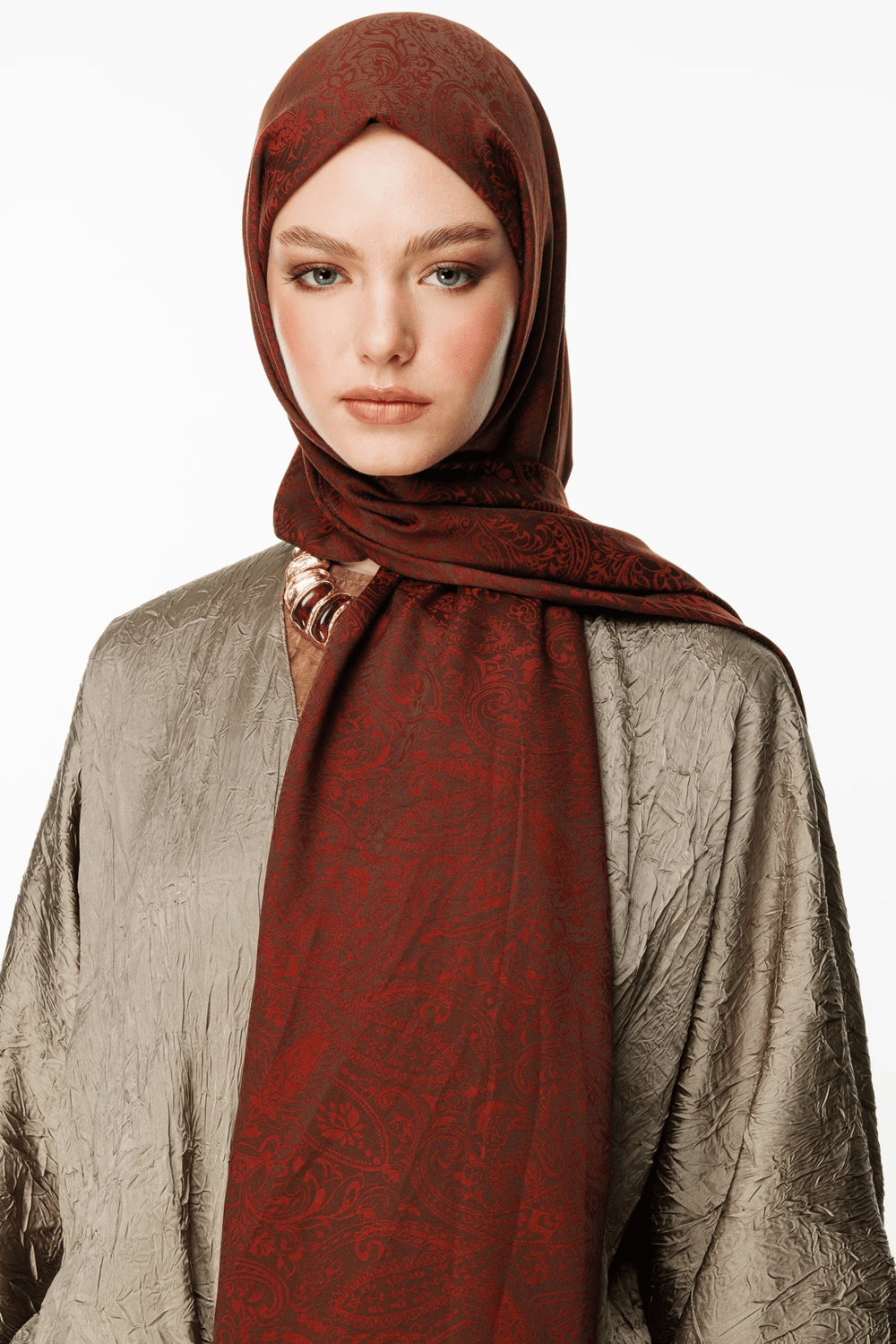Velora Desen Çift Taraflı Şal - Acı Kahve-Kahve