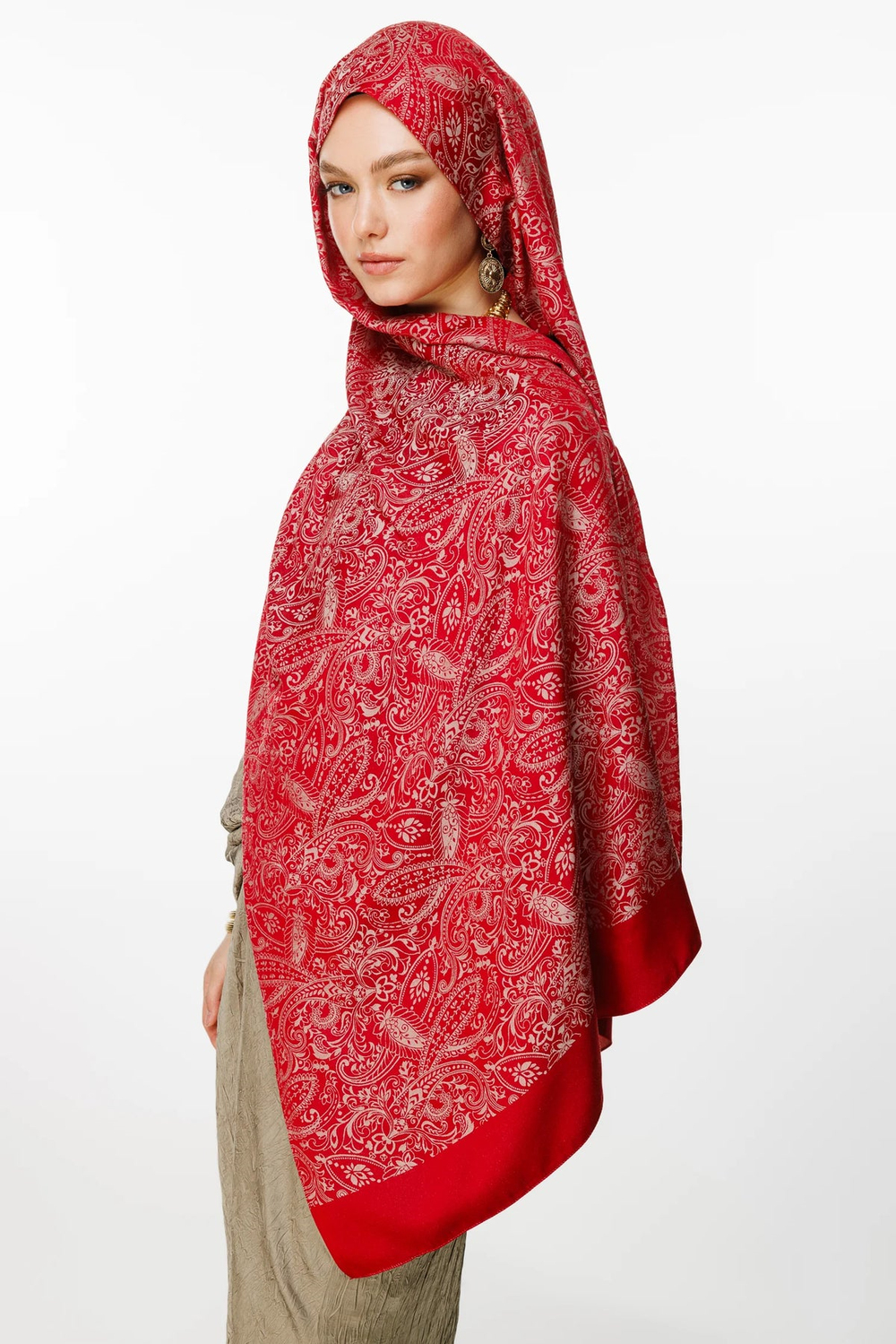 Velora Desen Çift Taraflı Şal - Bordo-Mint Yeşili