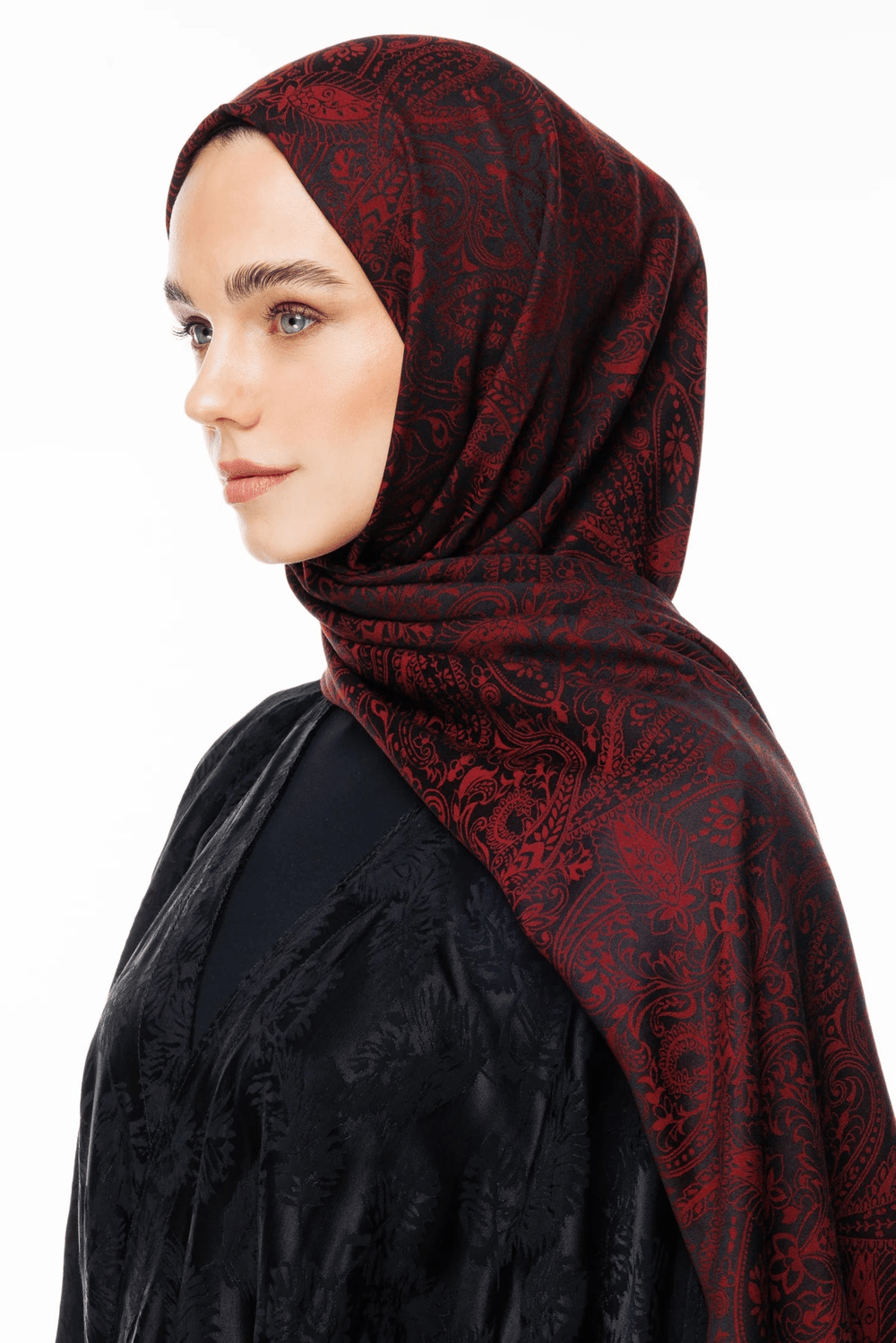 Velora Desen Çift Taraflı Şal - Siyah-Bordo