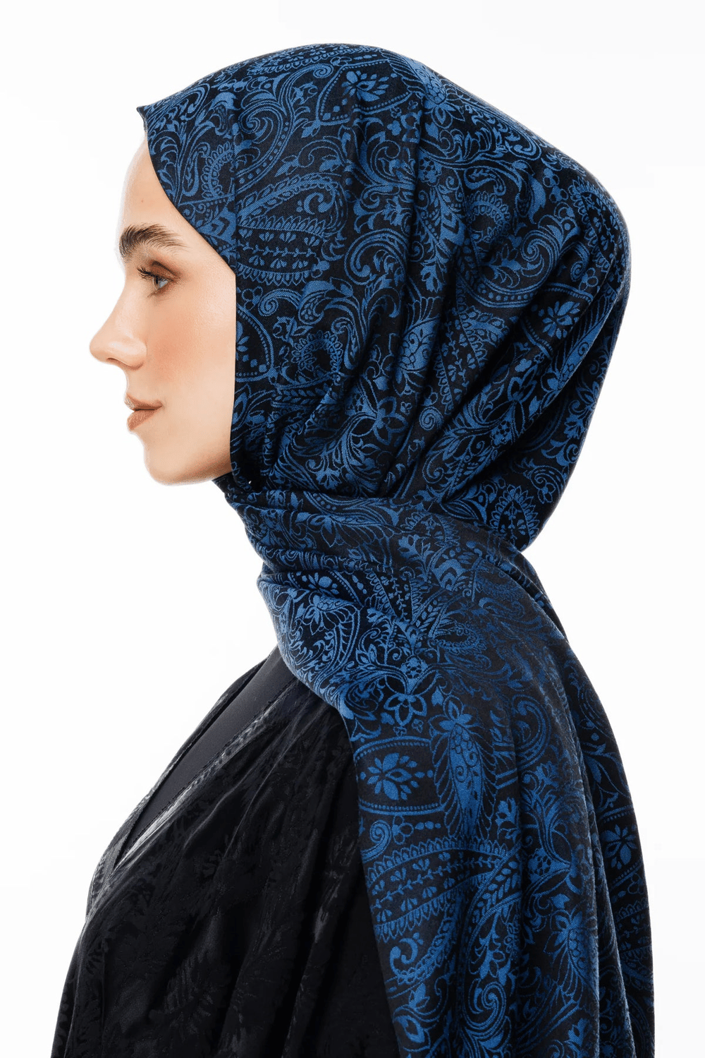 Velora Desen Çift Taraflı Şal - Siyah-İndigo
