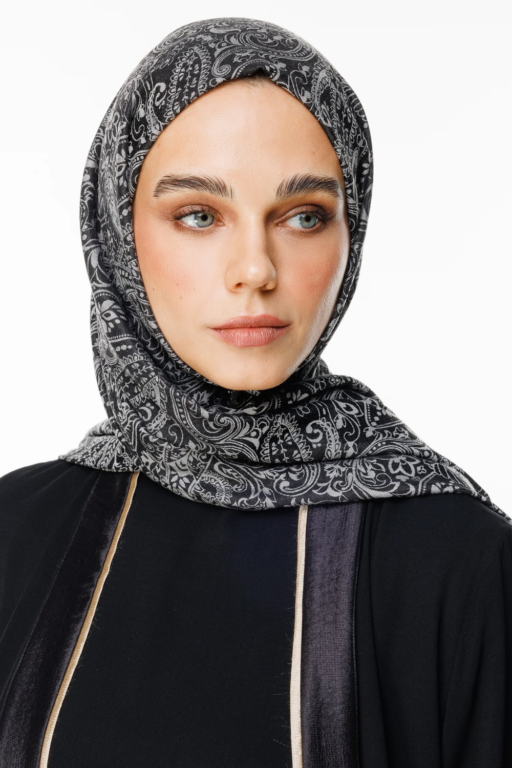 Velora Desen Çift Taraflı Şal - Siyah-Siyah