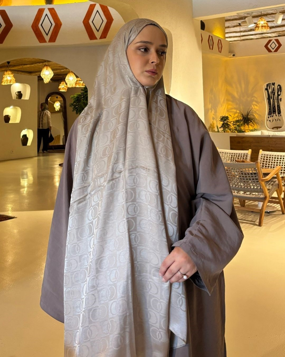 Vizon Imannoor Küçük Dama Desen Pamuk Jakar Şal