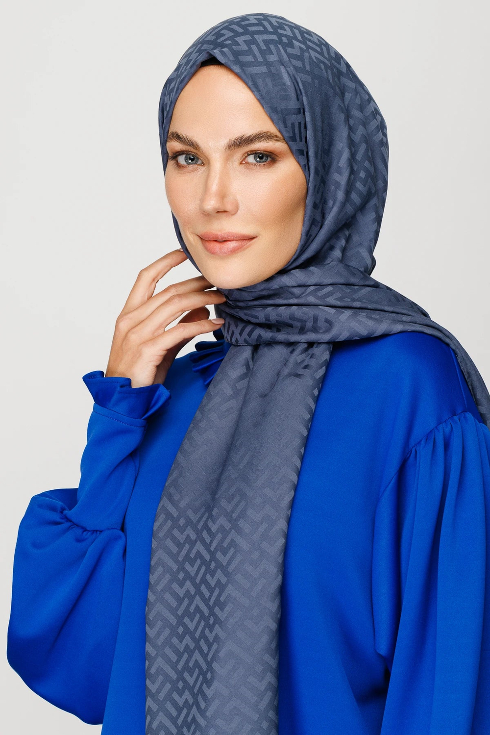 Z Desen İpeksi Jakar Şal - Füme