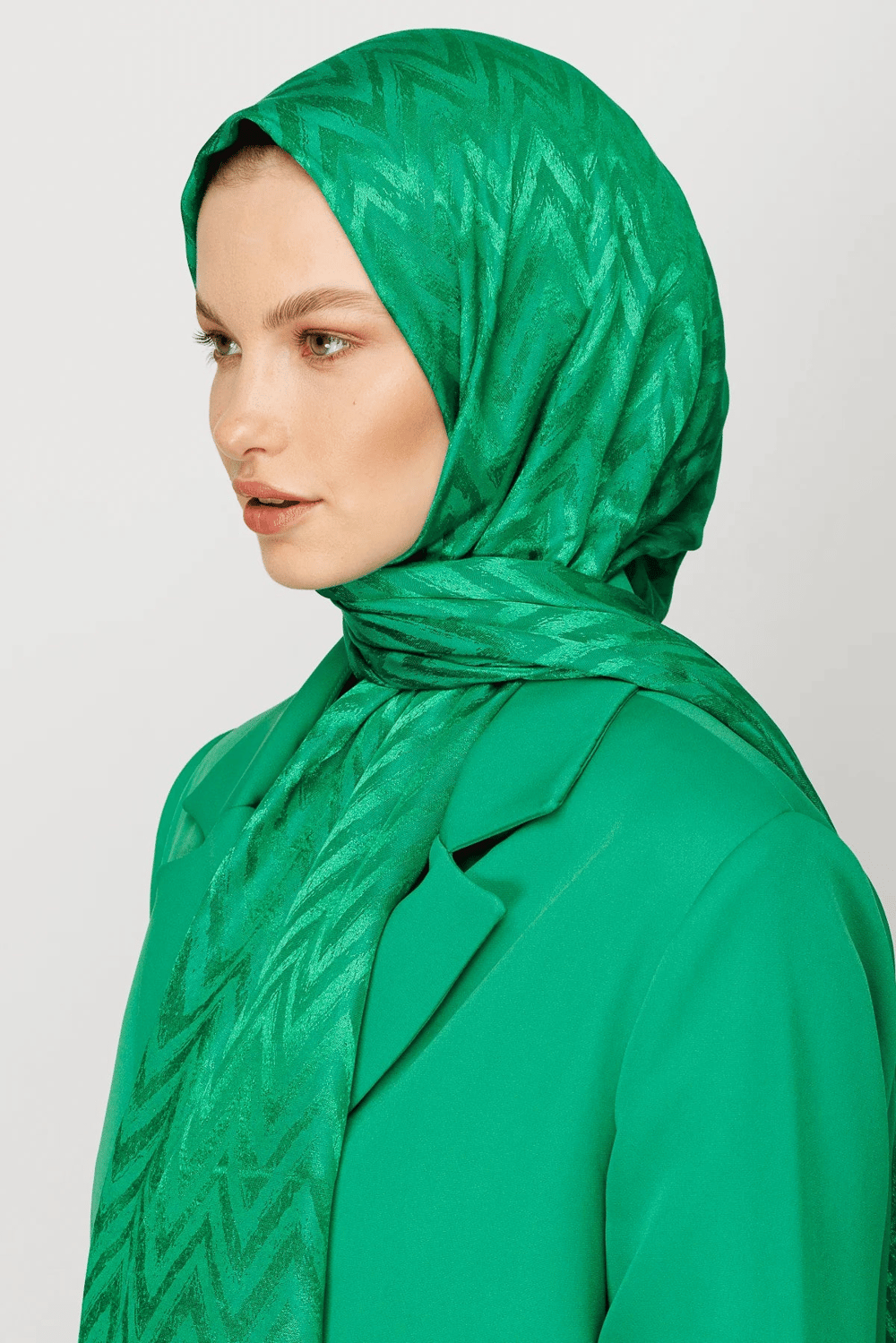 Zikzak Desen Parlak Jakar Şal - Benetton Yeşili