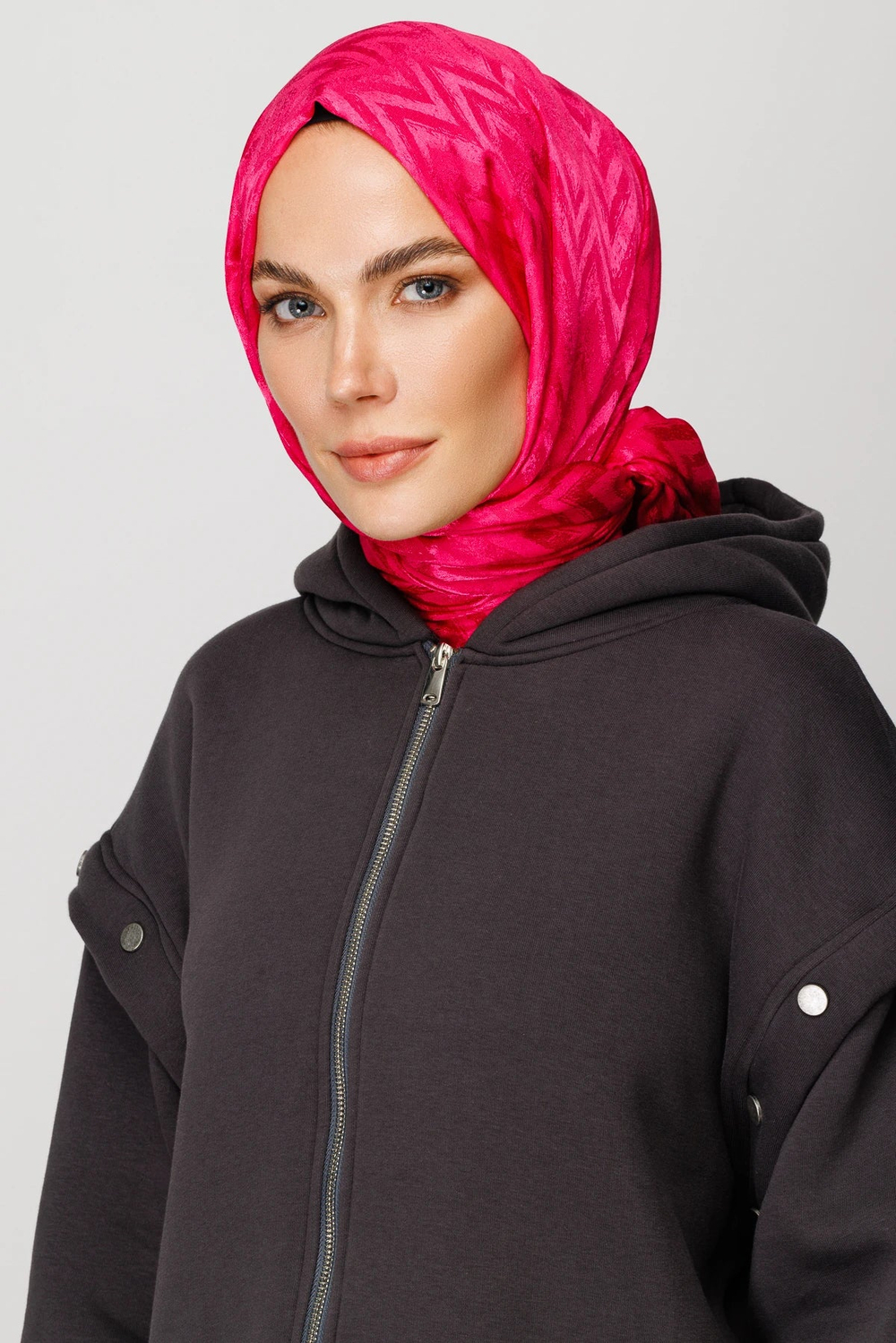 Zikzak Desen Parlak Jakar Şal - Fuşya