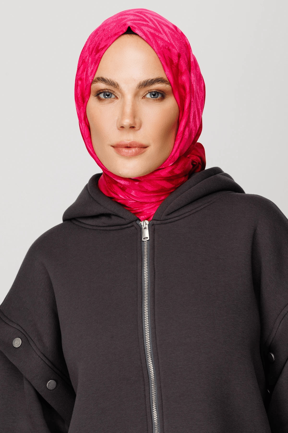 Zikzak Desen Parlak Jakar Şal - Fuşya