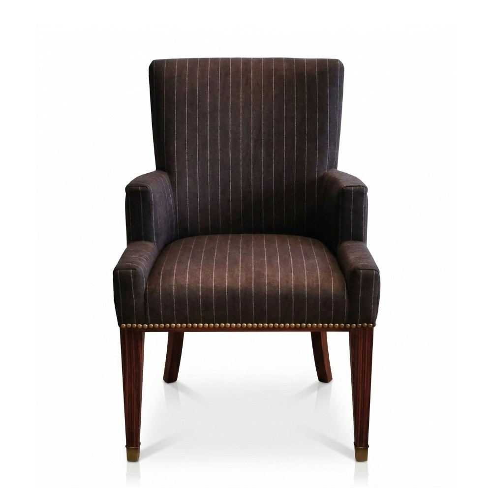 Brook Street Sandalye - Fabric:Ashby Stripe Chocolate- Medium Mahogany- Antique Brass