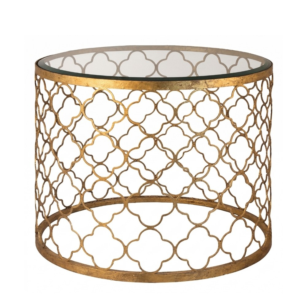 Gold Leaf Sehpa - Cam Tabla+ Gold Ayak