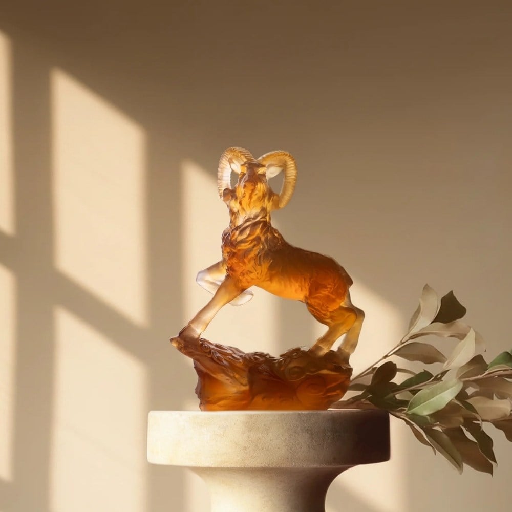 Daum Horoscope Amber Goat Sculpture