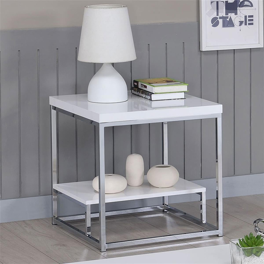 Steve Silver Lucia White Chrome Yan Sehpa